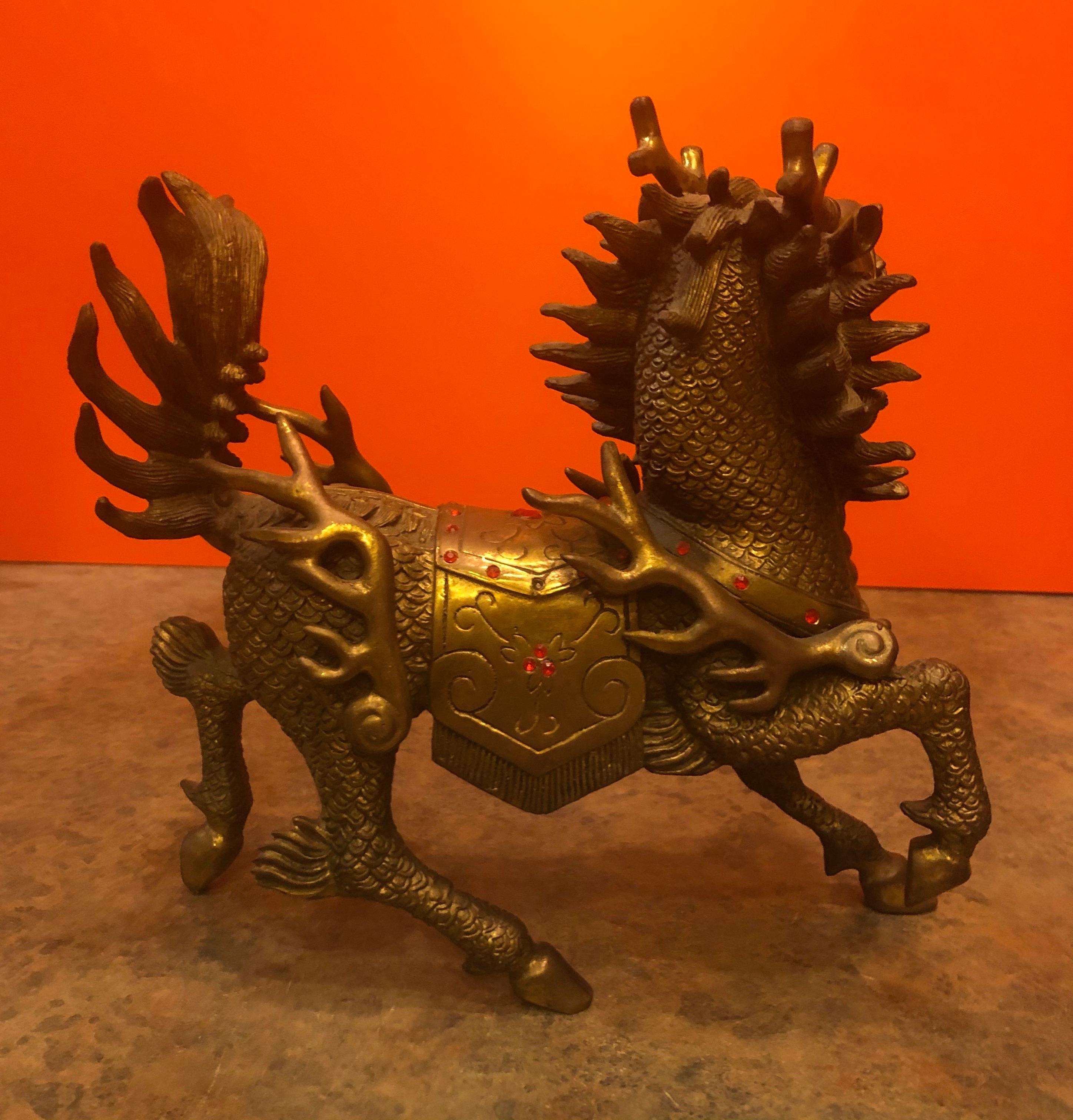 Impressive Pair of Patinated Bronze Chinese Foo Dogs / Lions Statues or Bookends 6