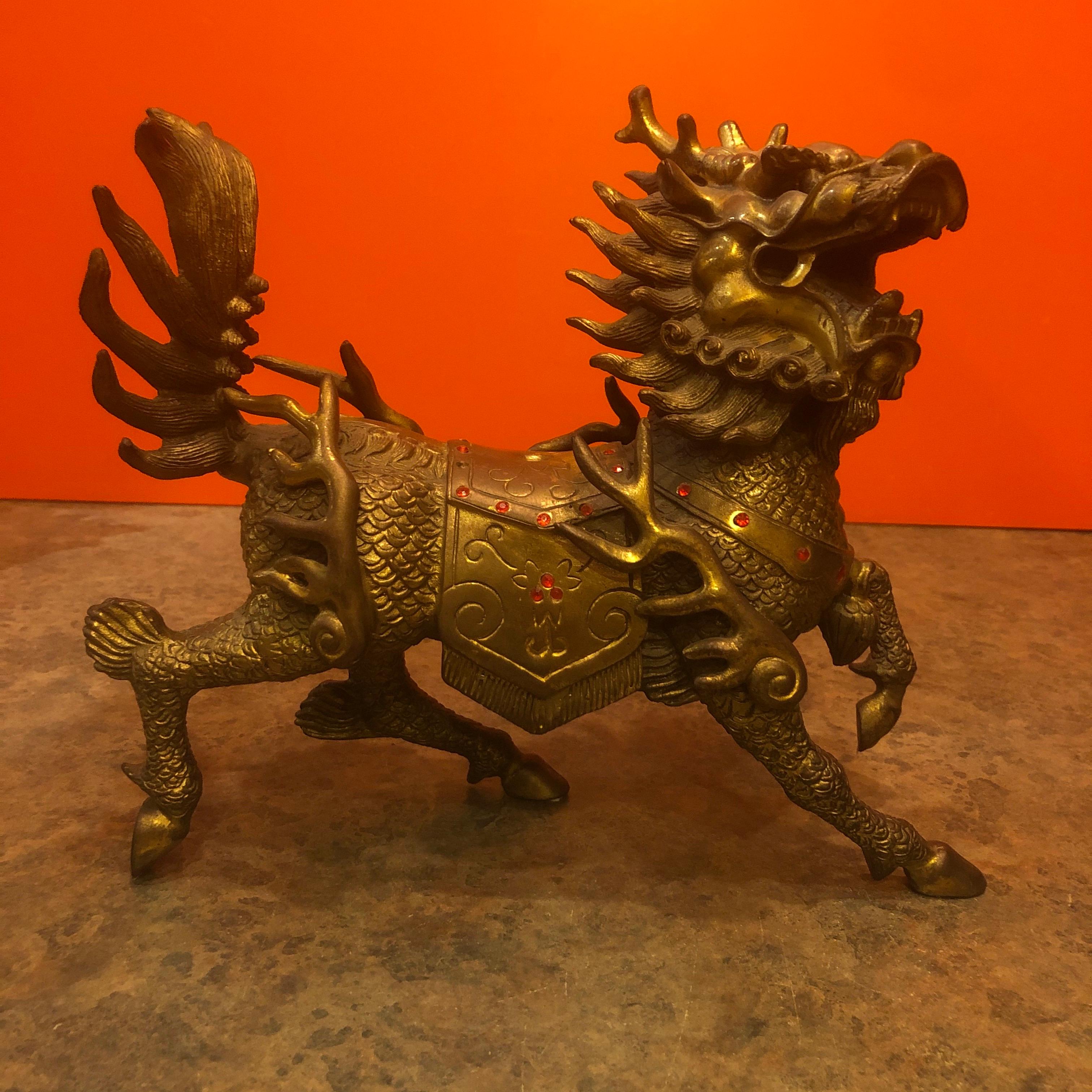 Impressive Pair of Patinated Bronze Chinese Foo Dogs / Lions Statues or Bookends 2