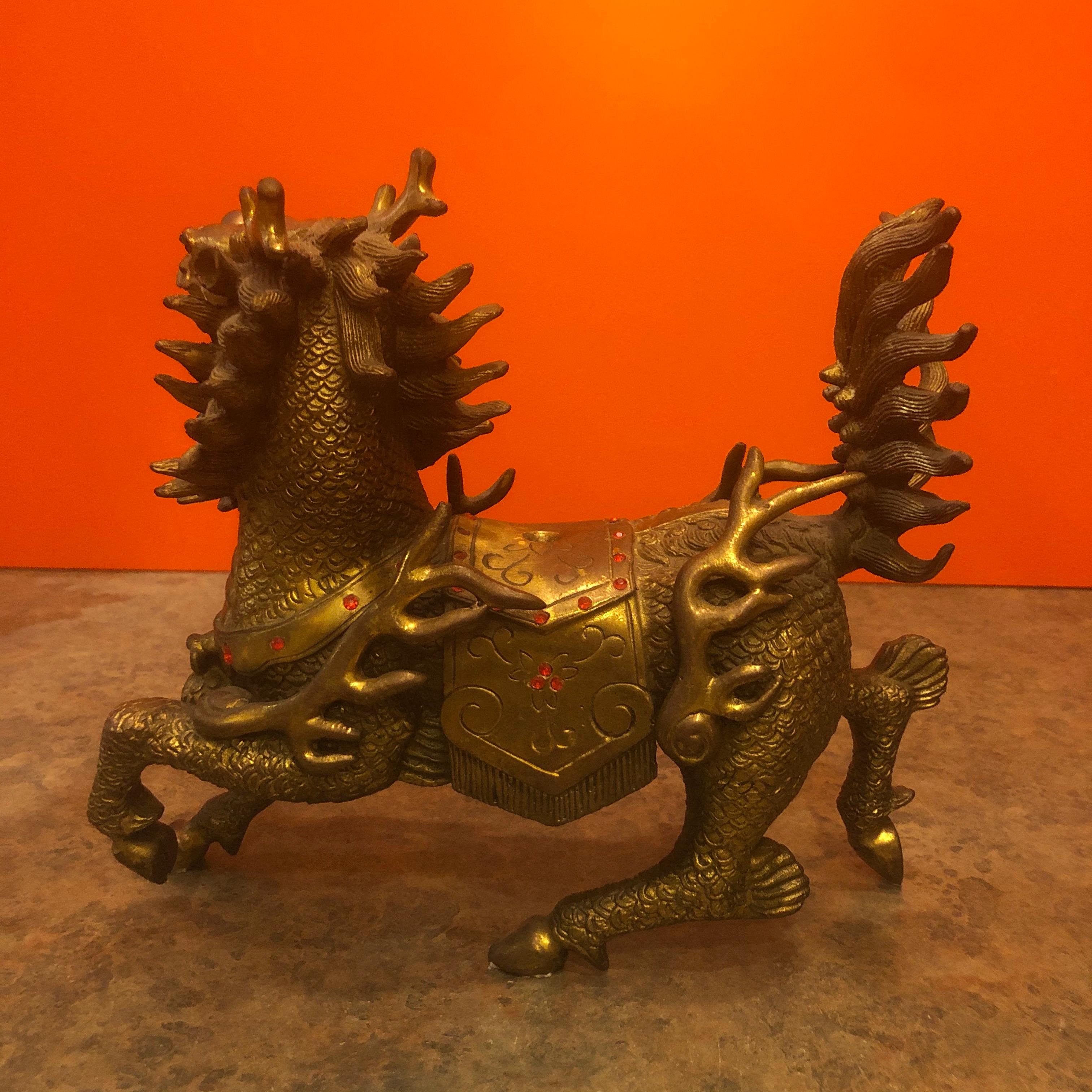 Impressive Pair of Patinated Bronze Chinese Foo Dogs / Lions Statues or Bookends 3