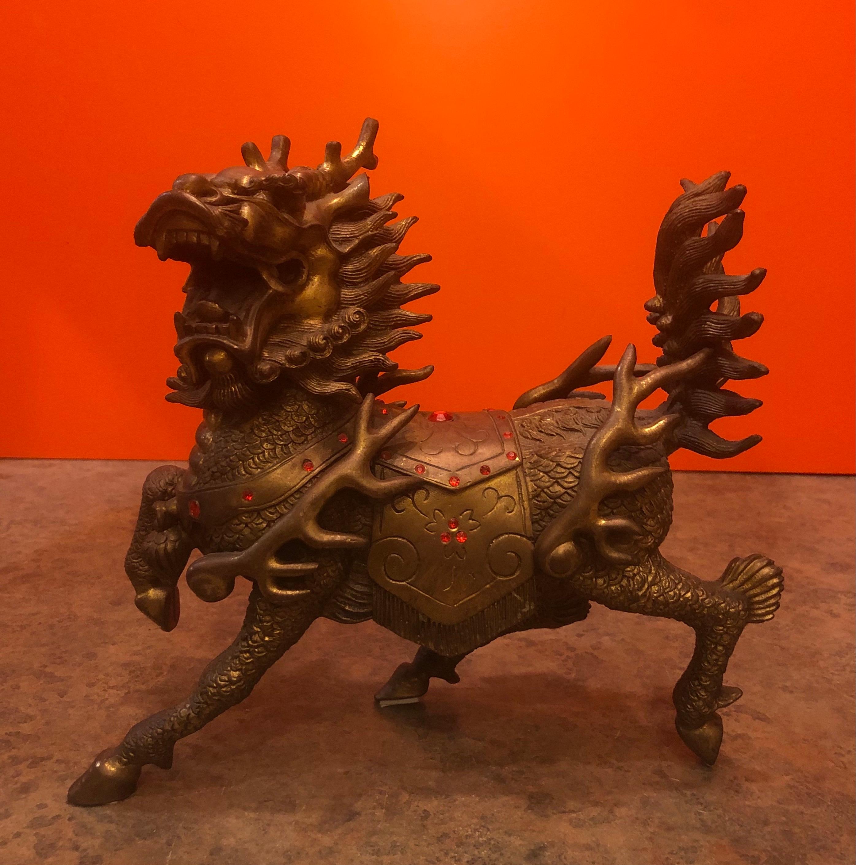 Impressive Pair of Patinated Bronze Chinese Foo Dogs / Lions Statues or Bookends 5