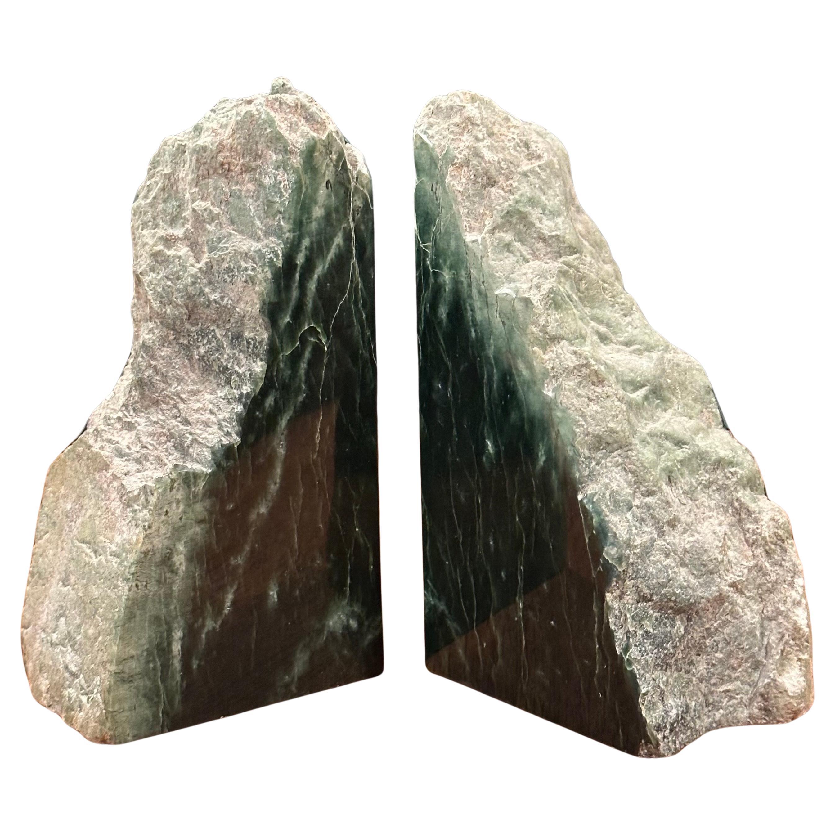 Organic Modern Impressive Pair of Raw Green Marble Bookends For Sale