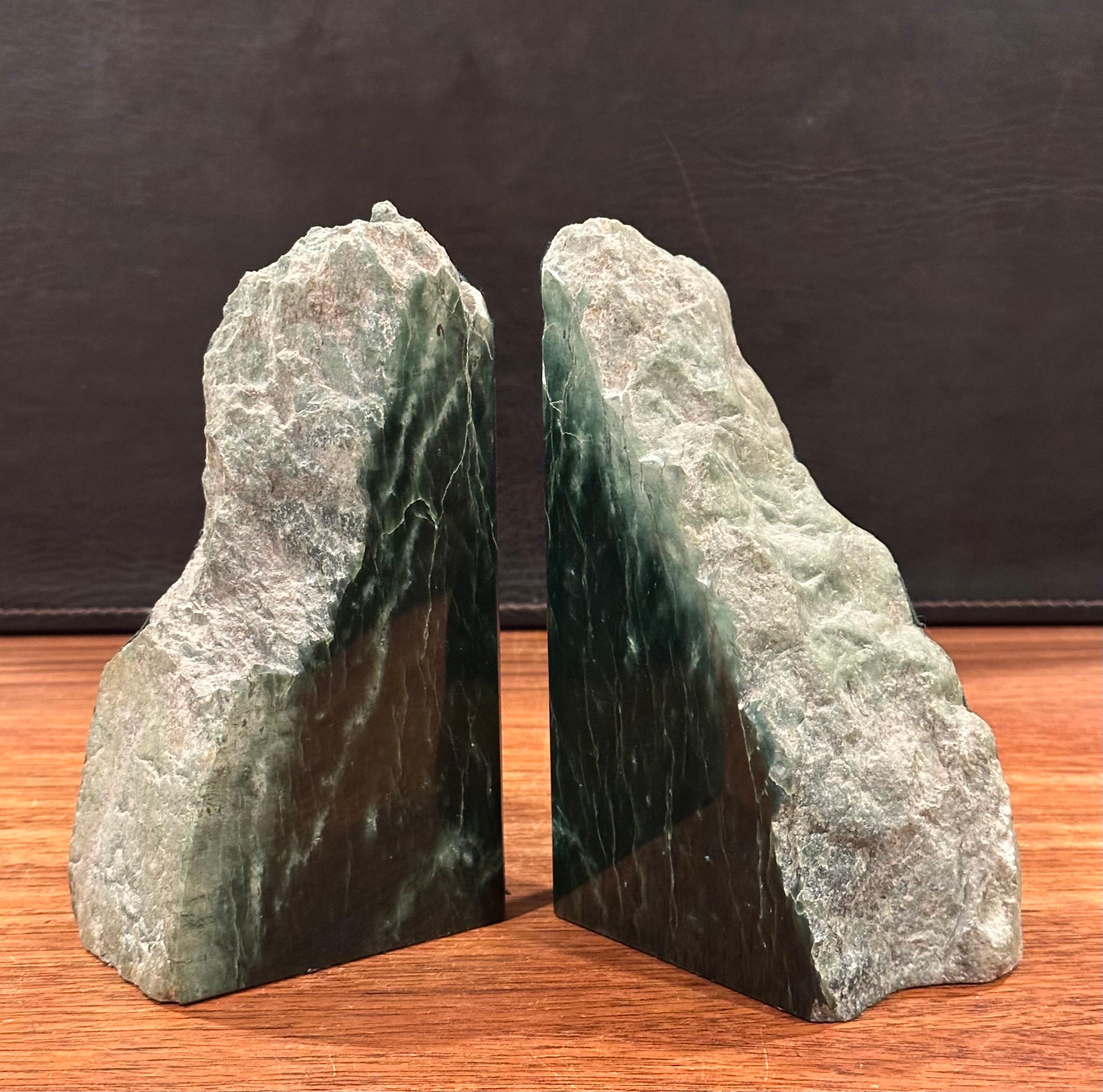 Impressive Pair of Raw Green Marble Bookends For Sale 3