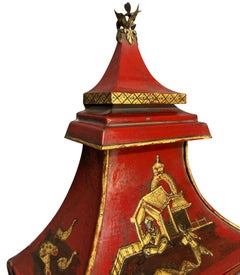 Impressive Pair Of Regency Style Scarlet Japanned Wall Lanterns