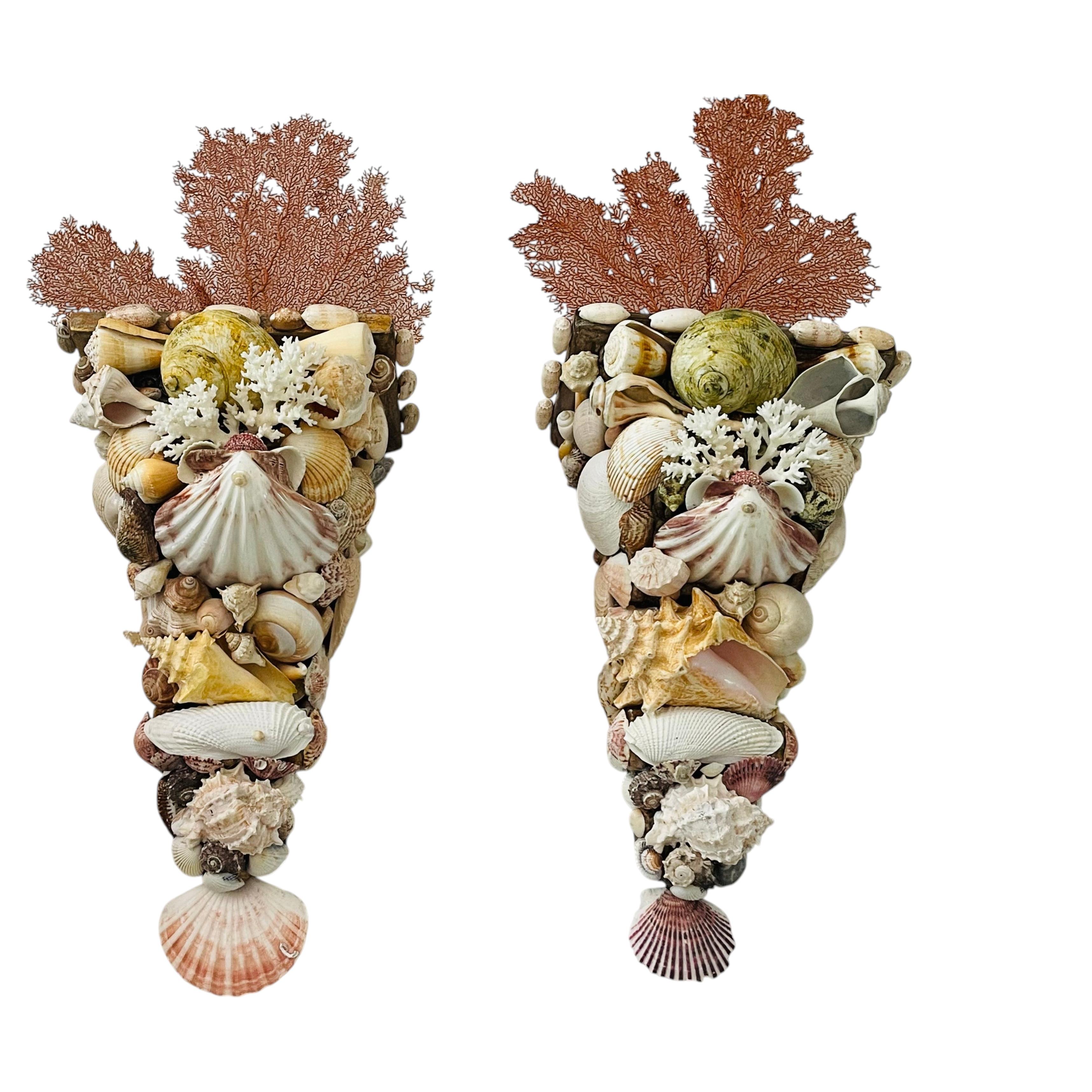 Impressive Pair of Sea Shell Encrusted Wall Brackets
