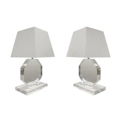 Impressive Pair of Solid Lucite Table Lamps, 1970s