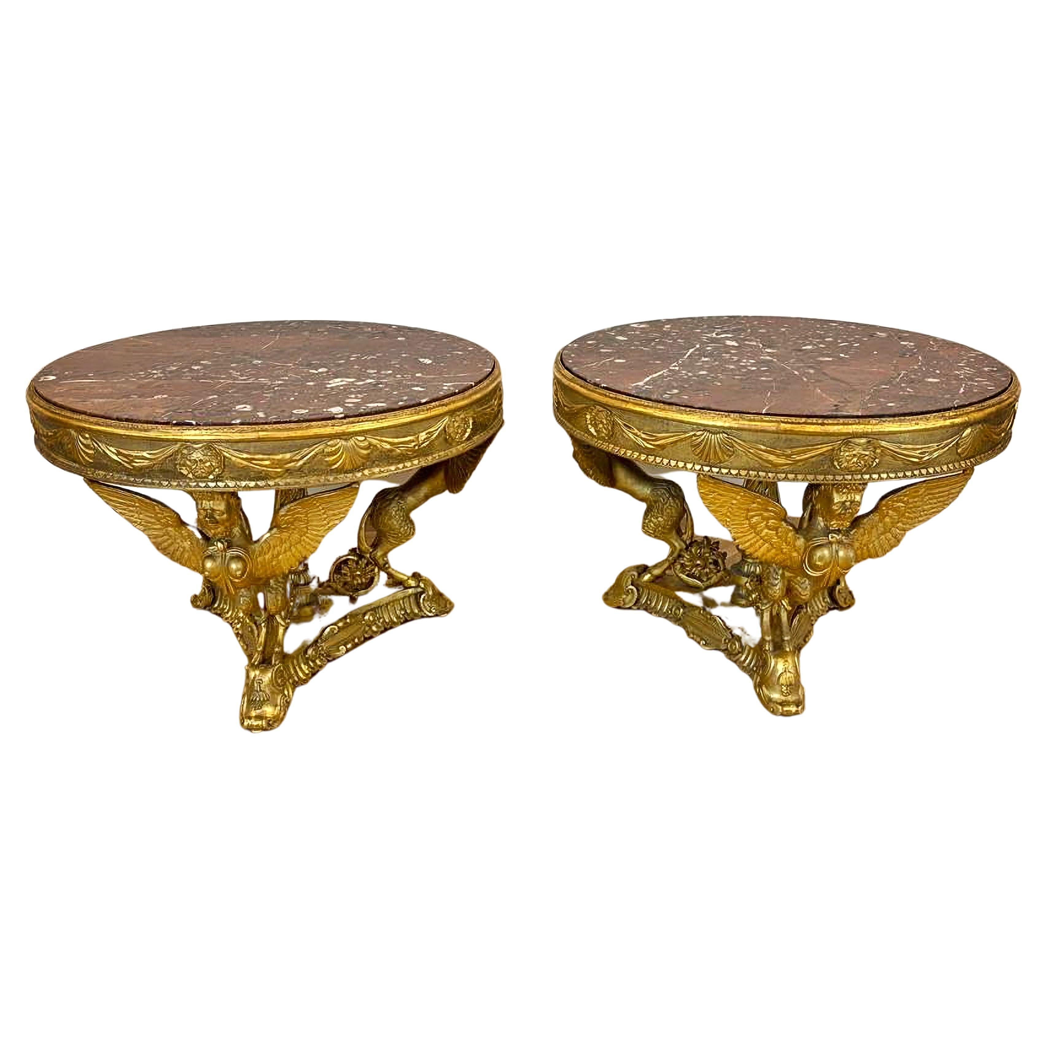 Impressionnante paire de tables Premier Empire Napoléon III Début du 19ème siècle en vente