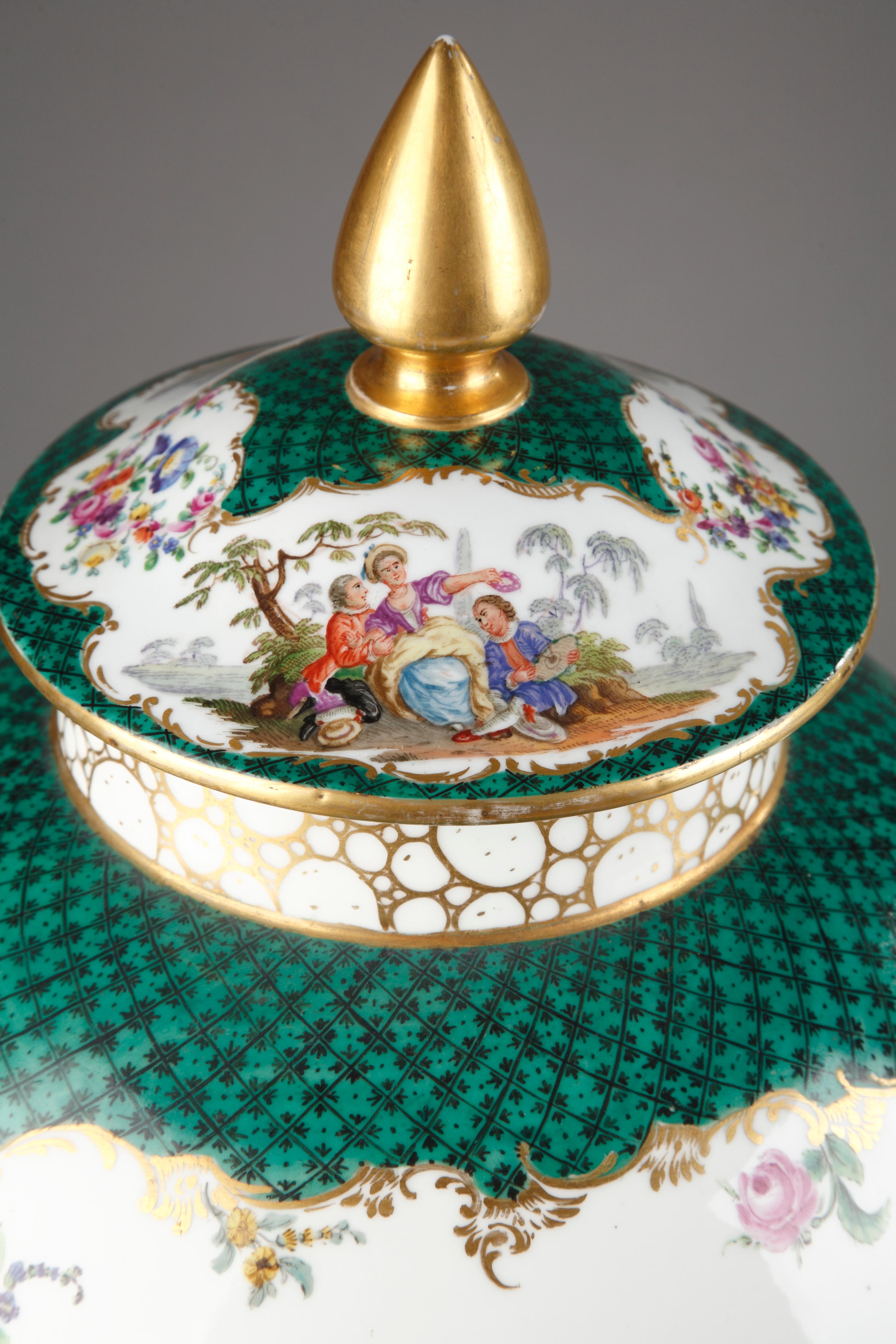 Painted Impressive Pair of Vases with Covers Attributed to Samson & Cie, France, c. 1890 For Sale