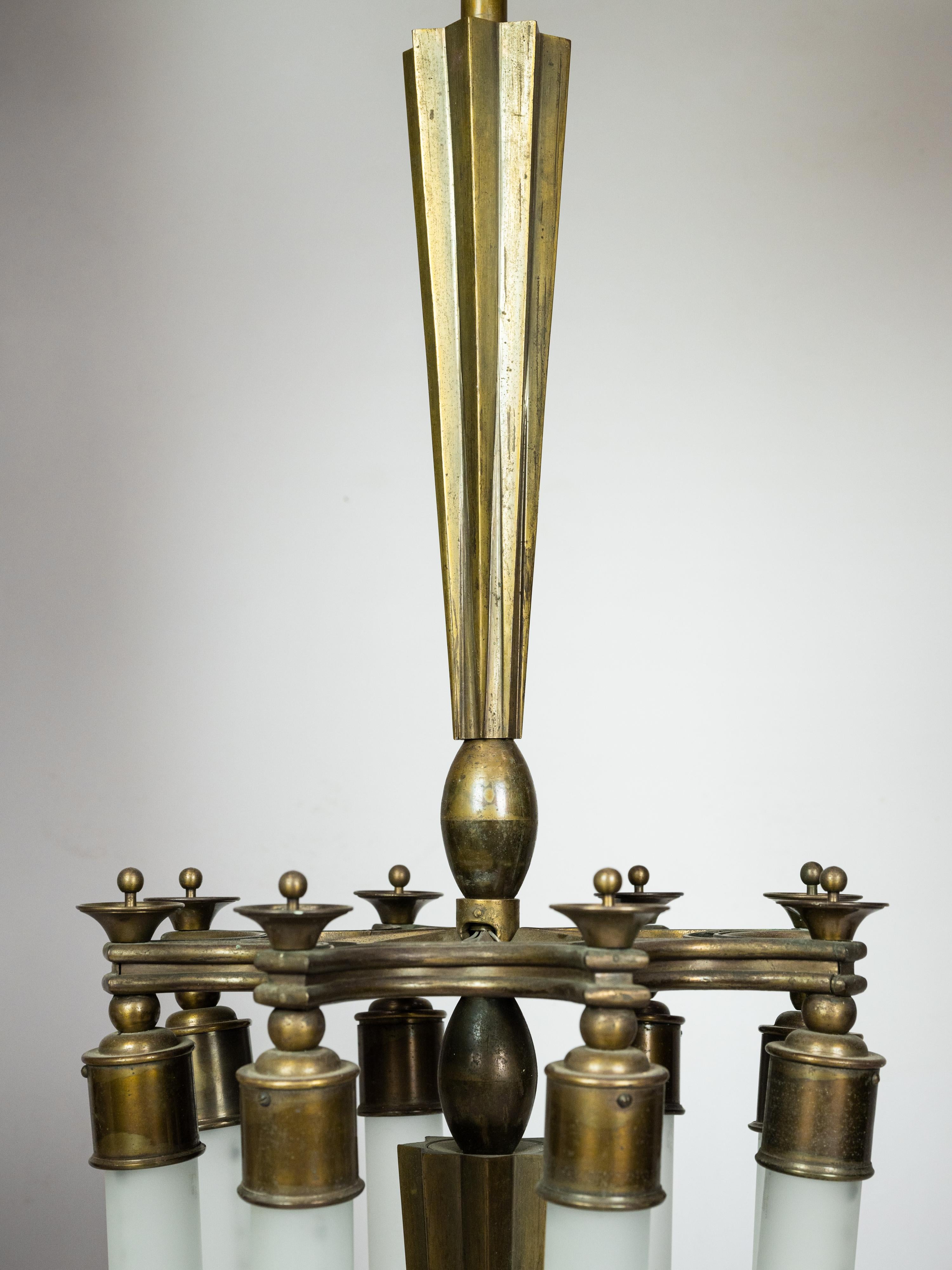 Impressive pendat light in cast bronze designed by Ottavio Cabiati For Sale 2