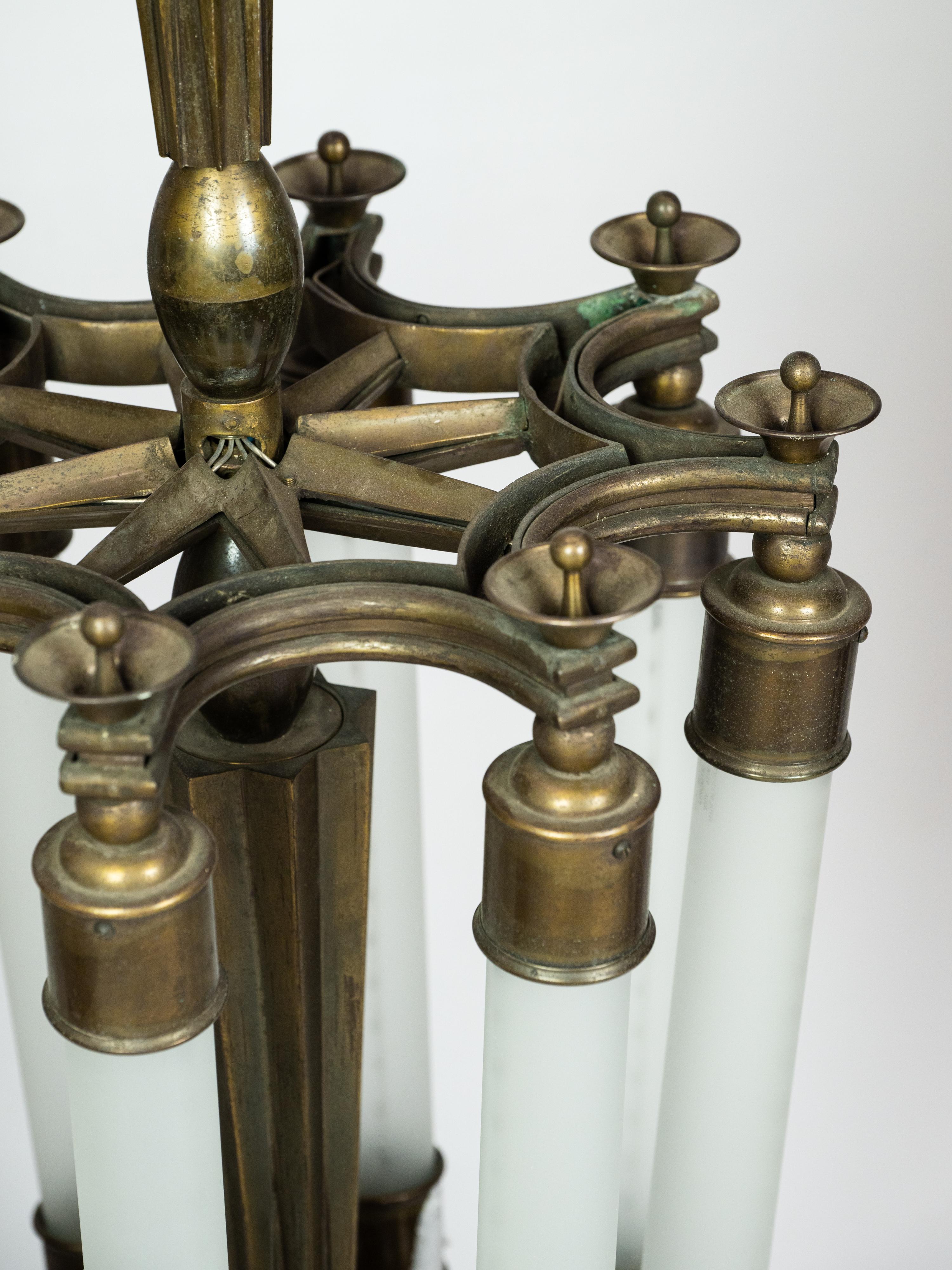 Italian Impressive pendat light in cast bronze designed by Ottavio Cabiati For Sale