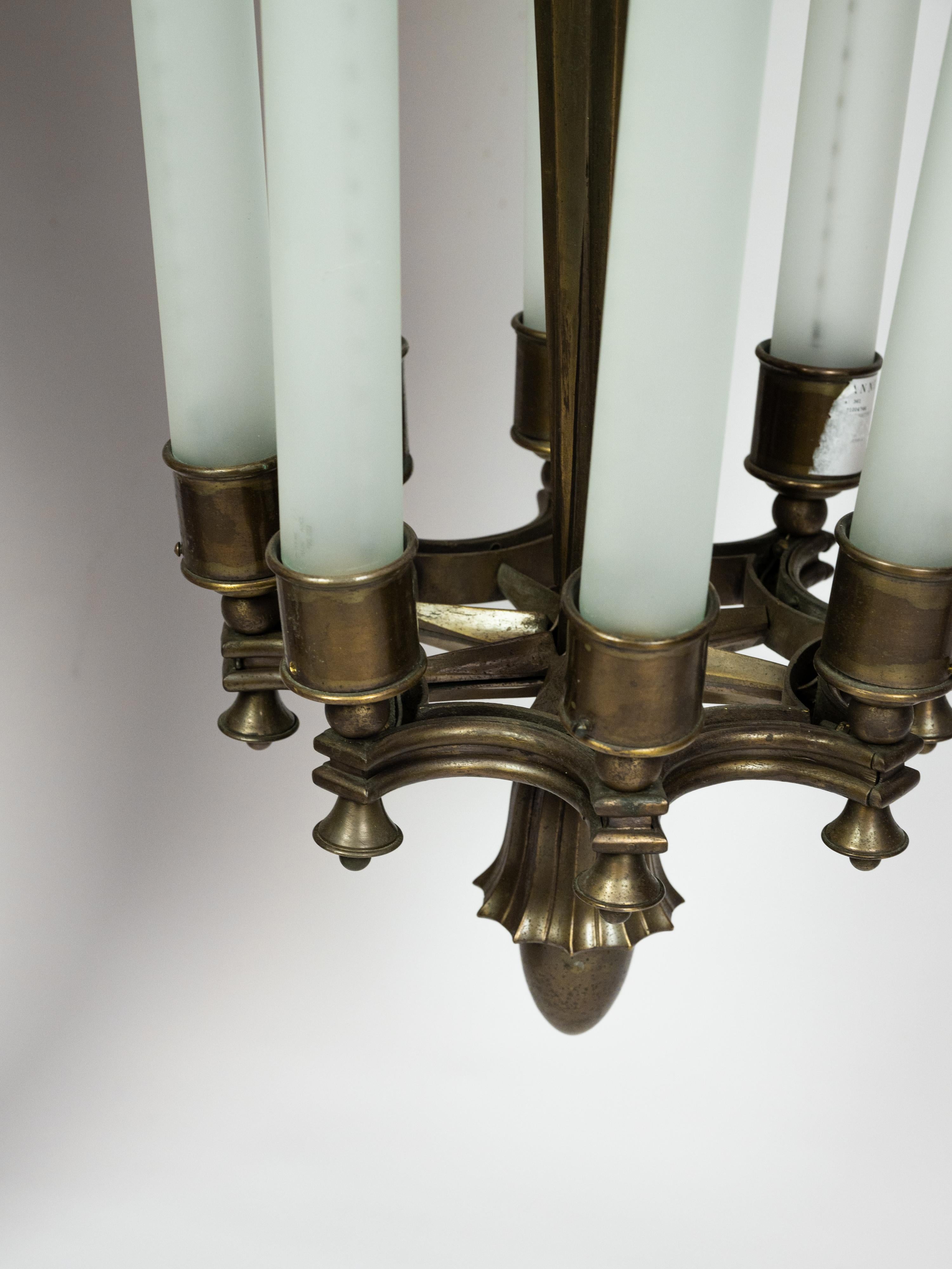 Mid-20th Century Impressive pendat light in cast bronze designed by Ottavio Cabiati For Sale