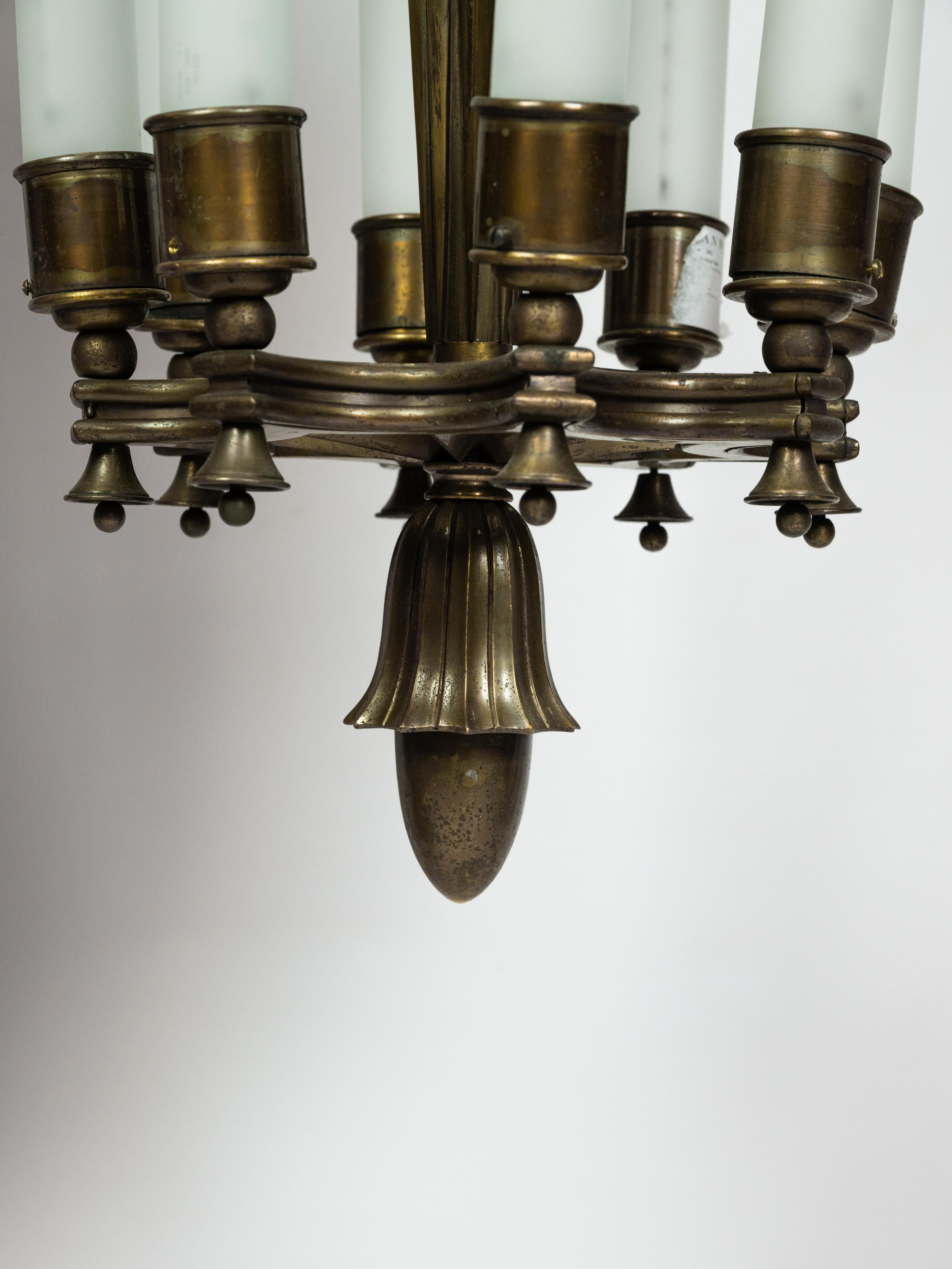 Bronze Impressive pendat light in cast bronze designed by Ottavio Cabiati For Sale