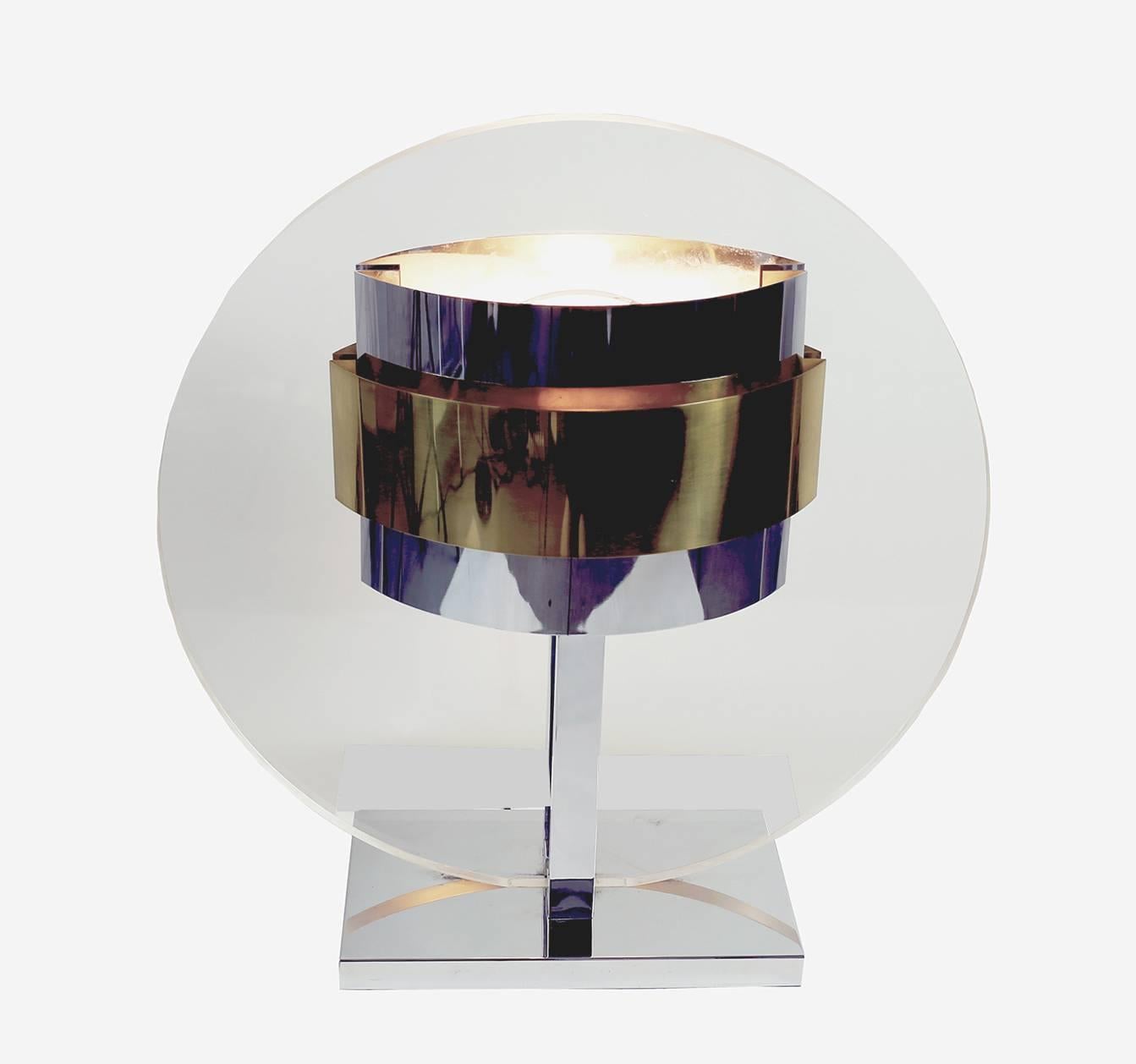 Mid-Century Modern Impressive Pierre Cardin, 1970s Lucite, Brass, Chrome Lamp