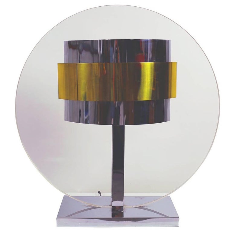 Pierre Cardin Lucite, brass and chrome lamp, 1970s, offered by Lost and Found Furnishings