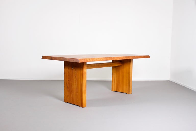 Wood Impressive Pierre Chapo T14c Dining Table in Solid Elmwood, France, 1960s