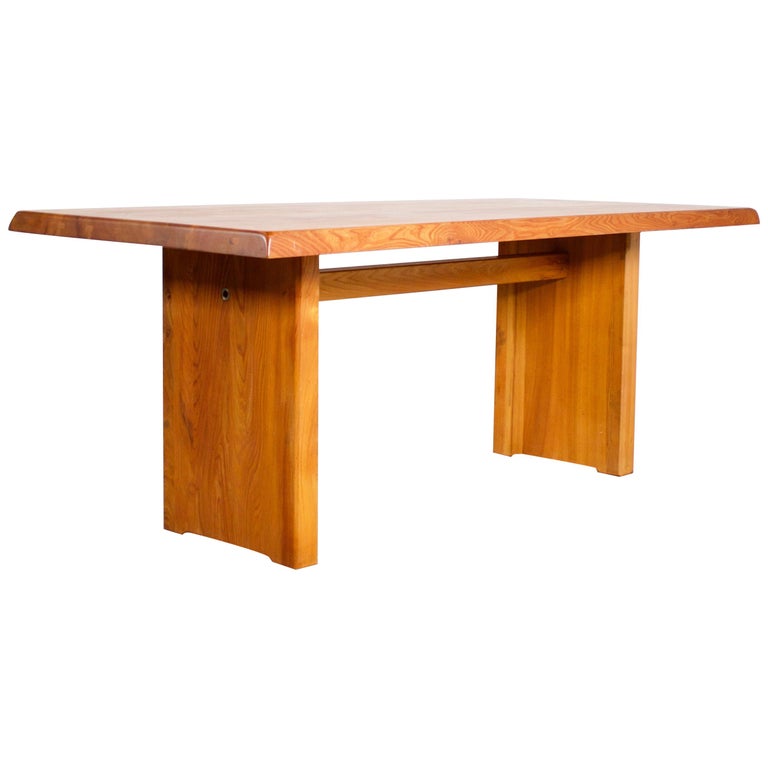 Impressive Pierre Chapo T14c Dining Table in Solid Elmwood, France, 1960s
