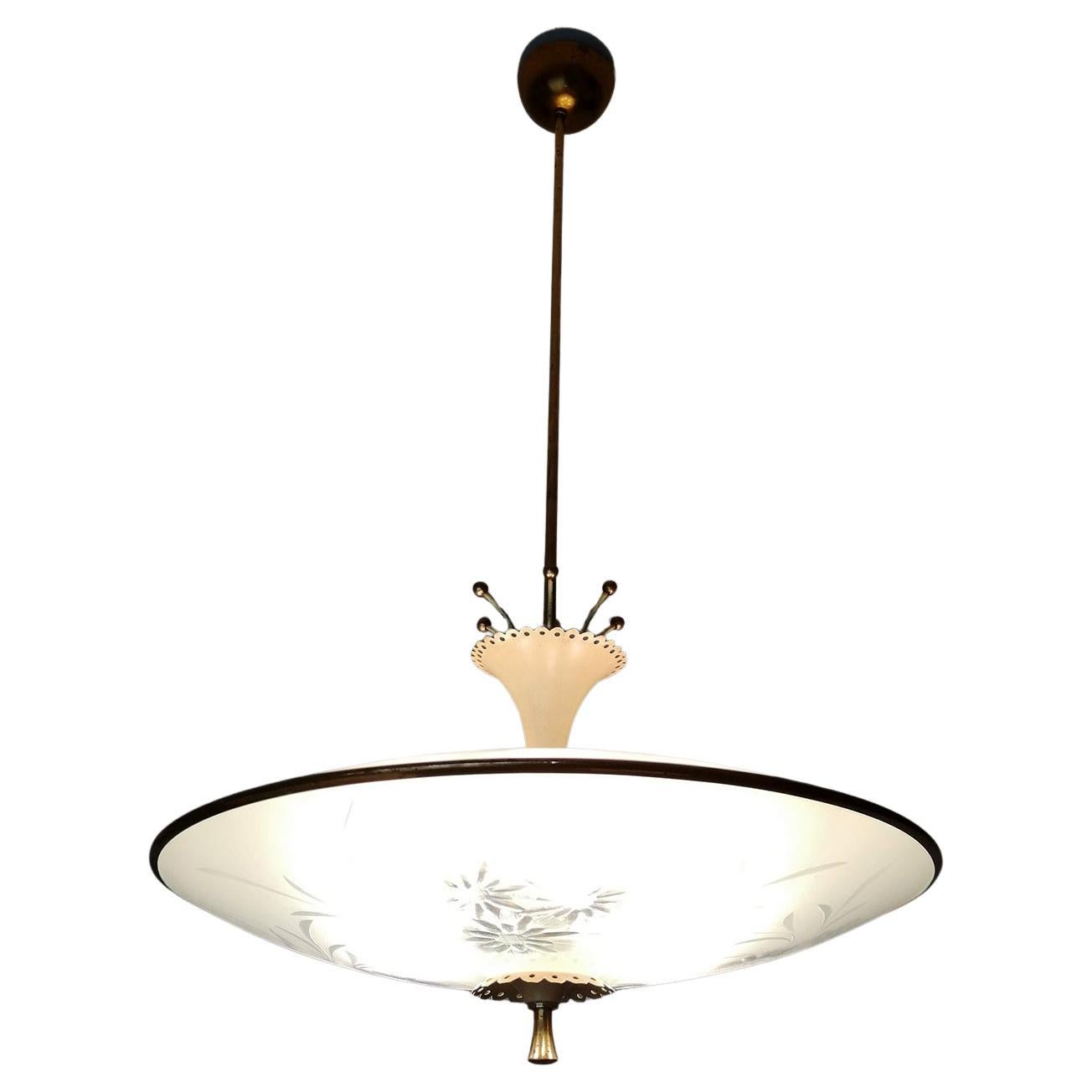 Art Déco Impressionante lampadario Pietro Chiesa for Fontana Arte Six Light Chandelier c 1940 in vendita