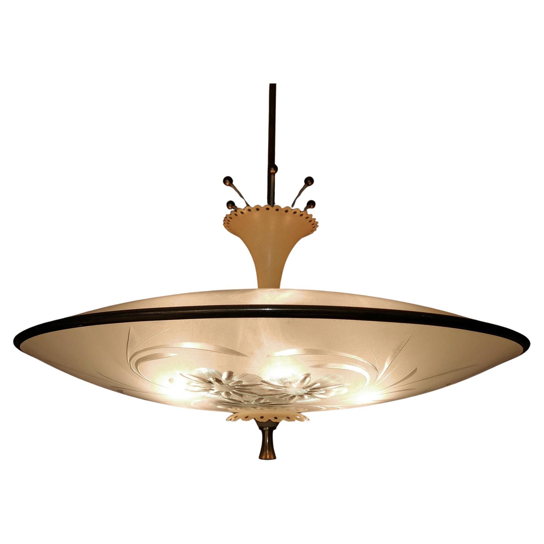 Italiano Impressionante lampadario Pietro Chiesa for Fontana Arte Six Light Chandelier c 1940 in vendita