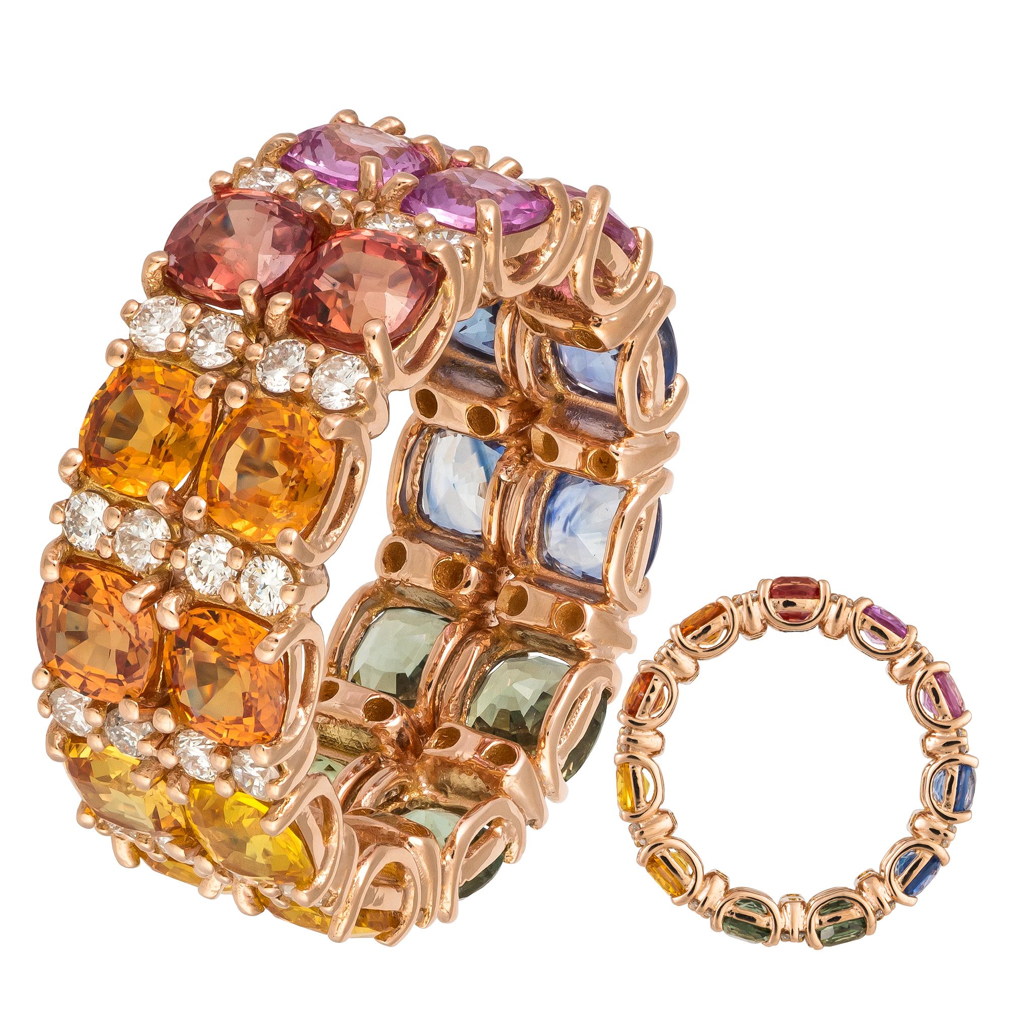 For Sale:  Impressive Pink 18K Gold Multi Sapphire White Diamond Ring For Her 2