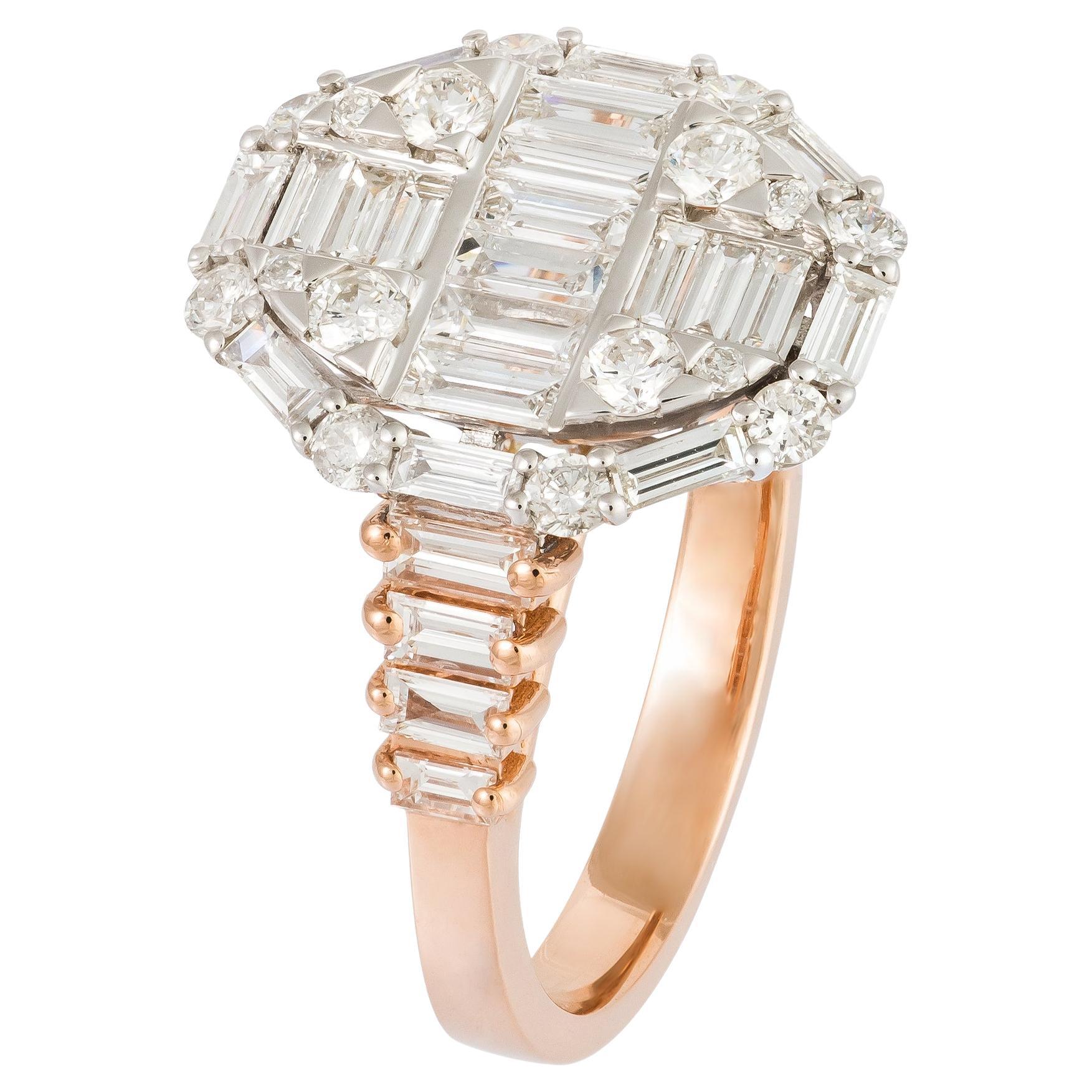Impressive Pink 18K Gold White Diamond Ring For Her