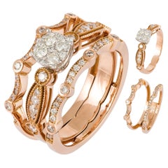 Impressive Pink 18K Gold White Diamond Ring For Her