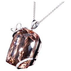 IMPRESSIVE Pink Morganite 115 Carat Pendant Diamond Necklace