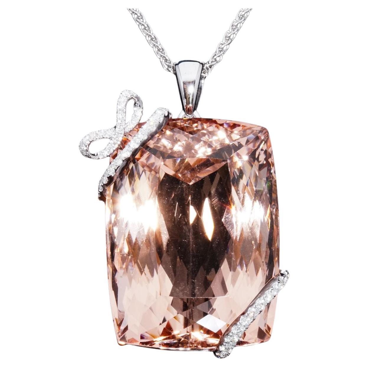 Modern IMPRESSIVE Pink Morganite 115 Carat Pendant Diamond Necklace For Sale