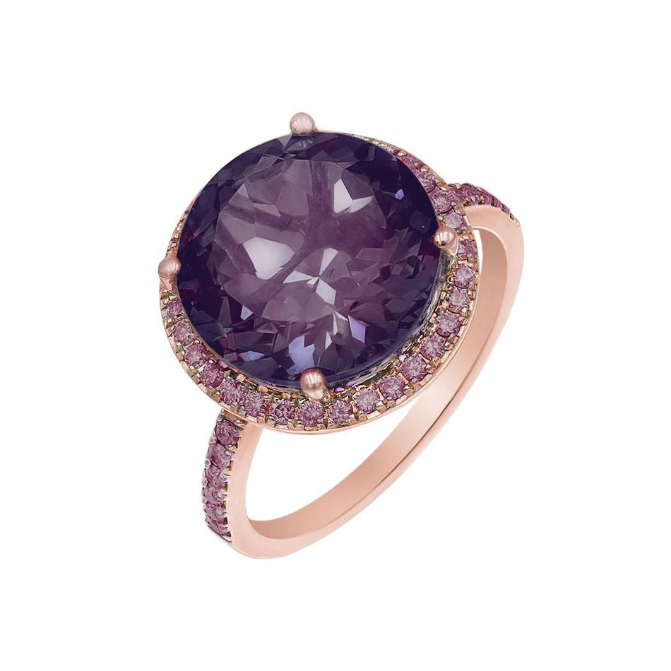 Round Cut Impressive Pink Sapphire Amethyst Pink Gold Ring