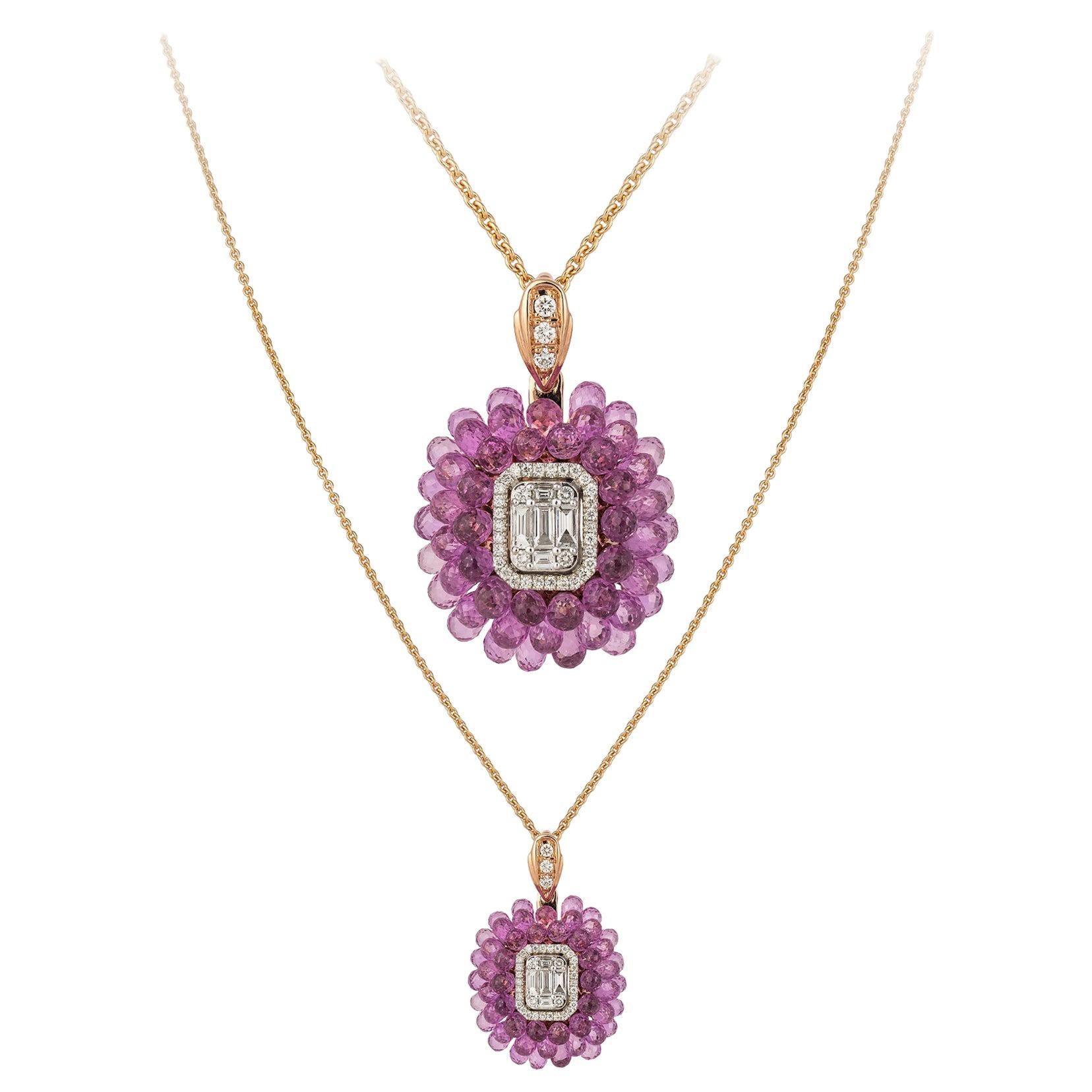 Impressive Pink Sapphire Diamond 18 Karat White Gold Necklace for Her