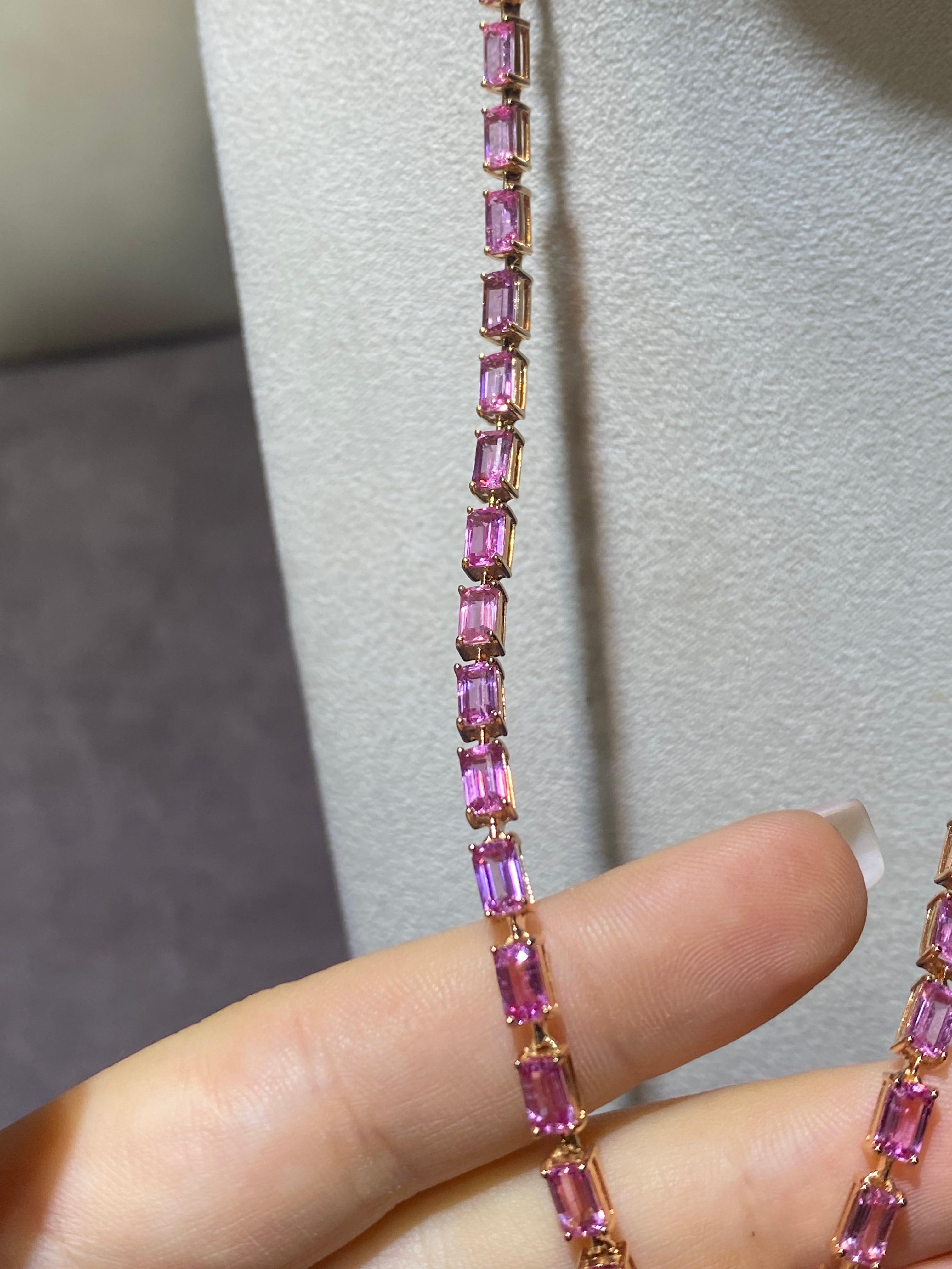 Women's Impressive Pink Sapphire Diamond Yellow Gold 18K Necklace for Her For Sale