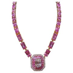 Impressionnant collier en or jaune 18 carats avec saphirs roses et diamants pour elle