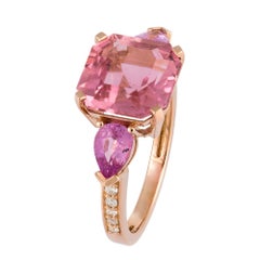 Impressive Pink Sapphire Pink 18K Gold White Diamond Ring for Her
