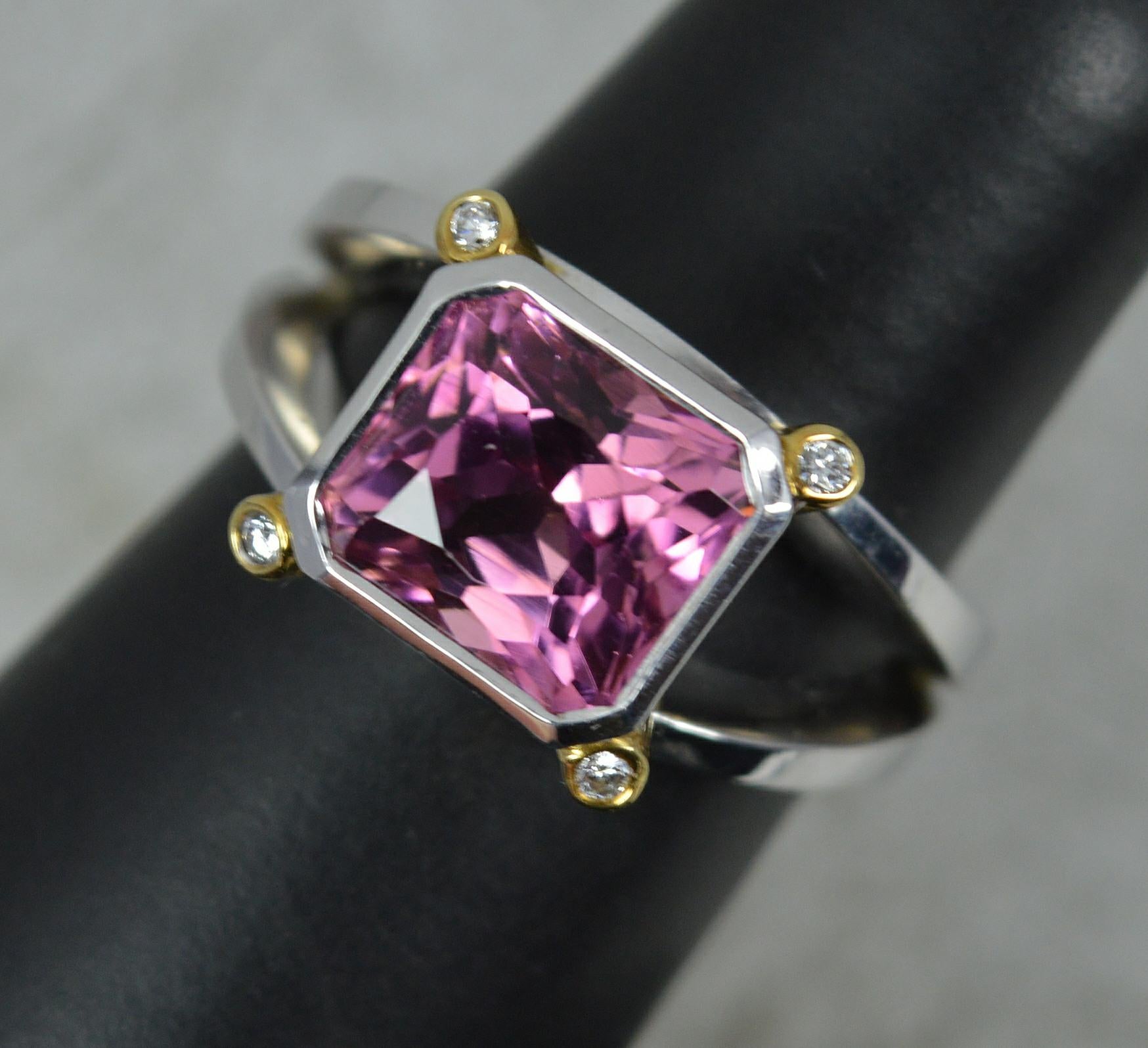 Impressive Pink Tourmaline and Diamond 18ct Gold Statement Ring For Sale 6
