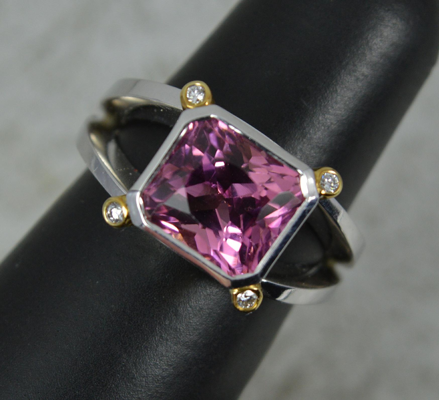 Impressive Pink Tourmaline and Diamond 18ct Gold Statement Ring For Sale 7