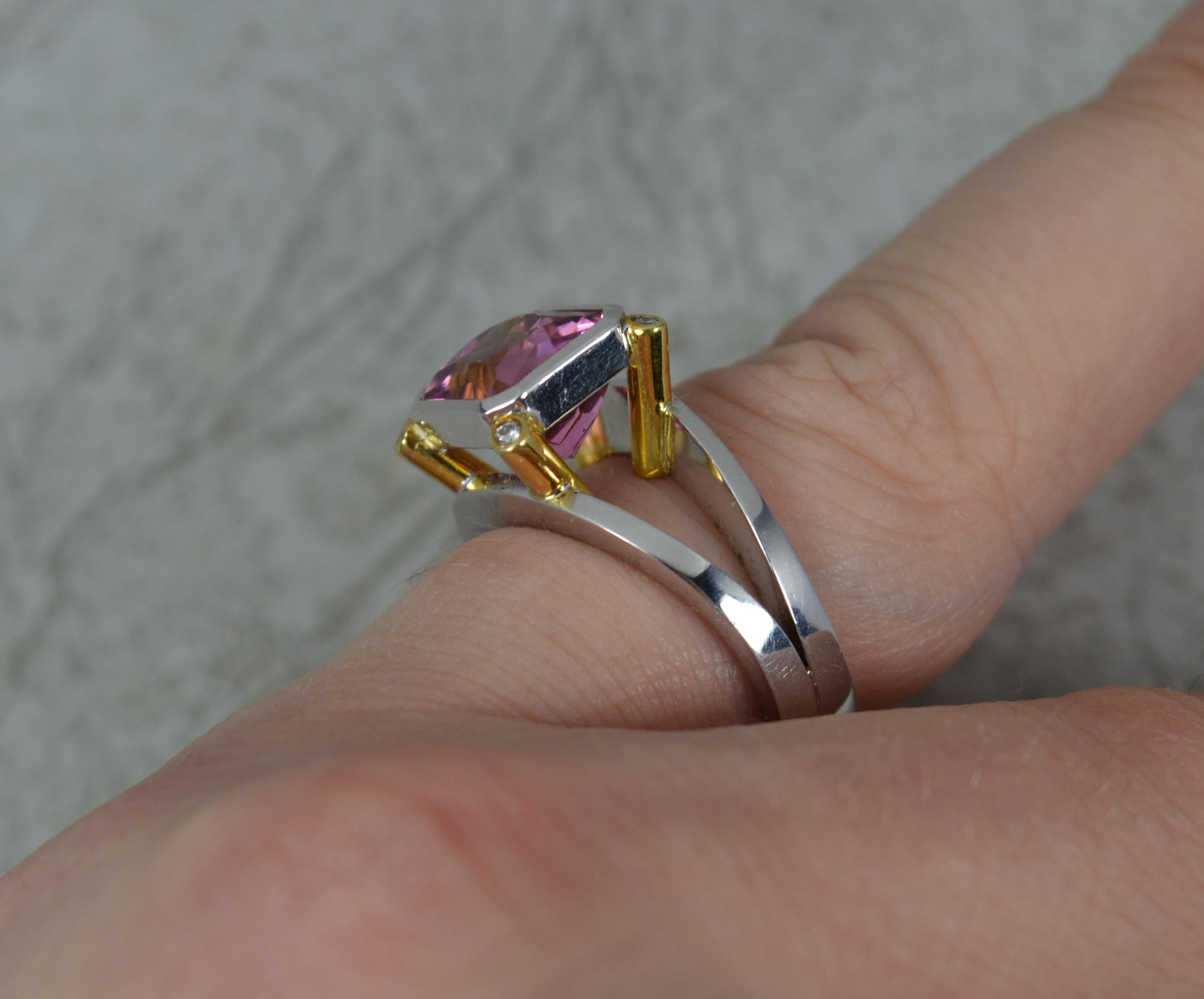 Art Deco Impressive Pink Tourmaline and Diamond 18ct Gold Statement Ring For Sale