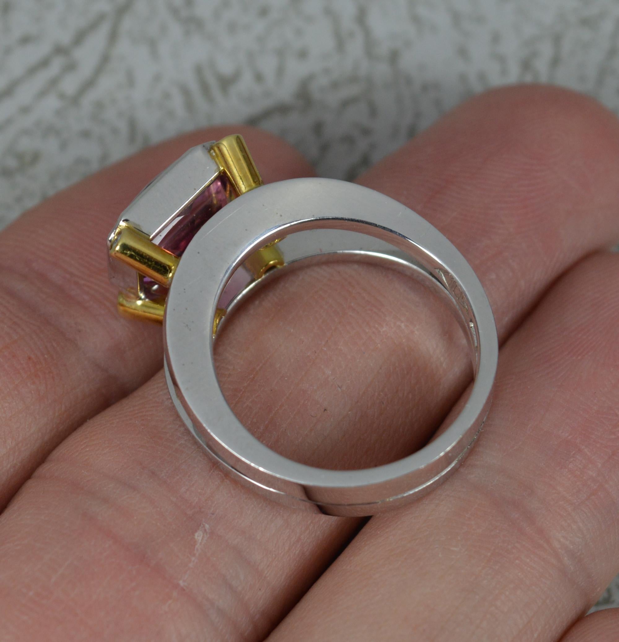 Princess Cut Impressive Pink Tourmaline and Diamond 18ct Gold Statement Ring For Sale
