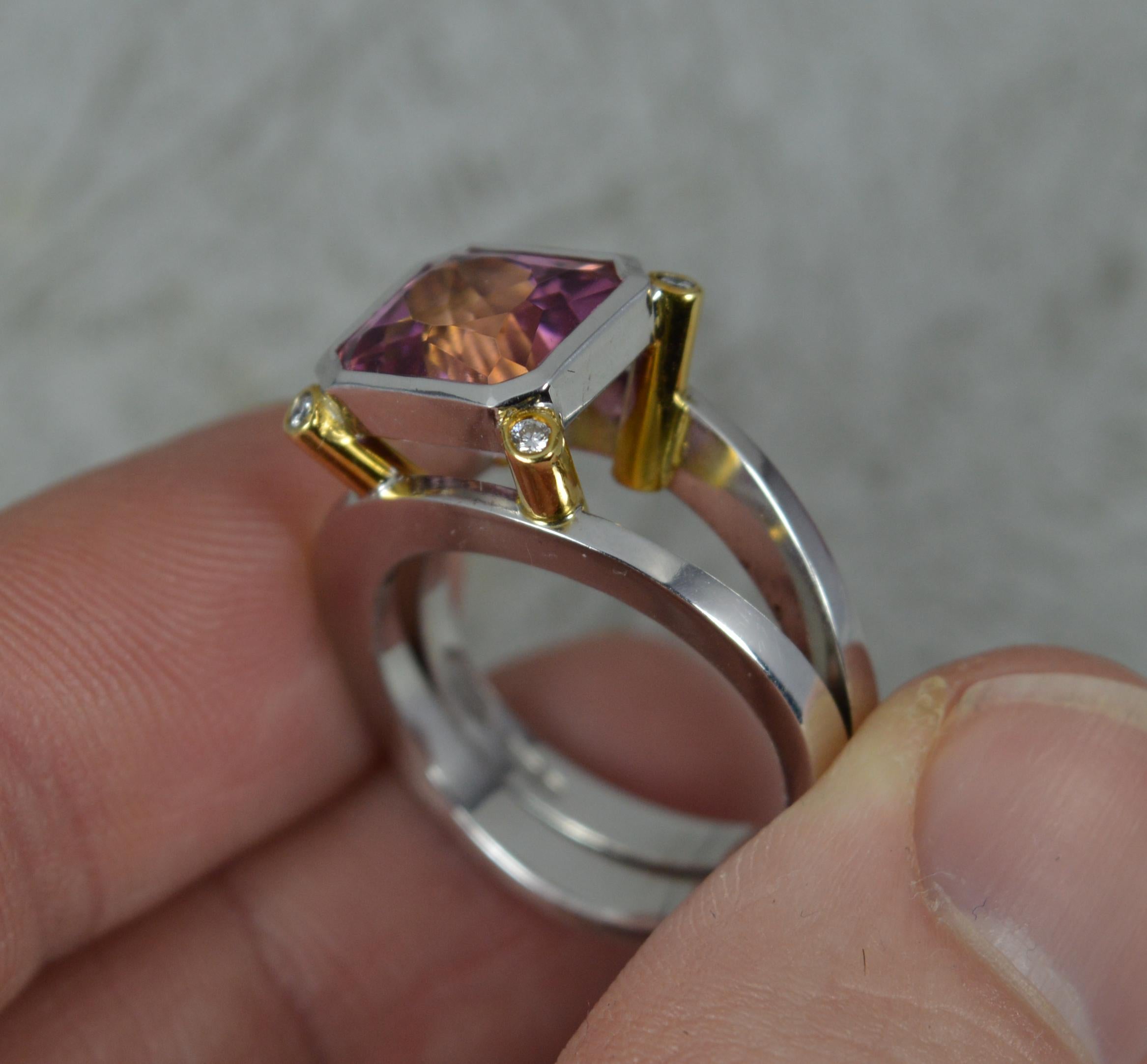 Impressive Pink Tourmaline and Diamond 18ct Gold Statement Ring In Good Condition For Sale In St Helens, GB