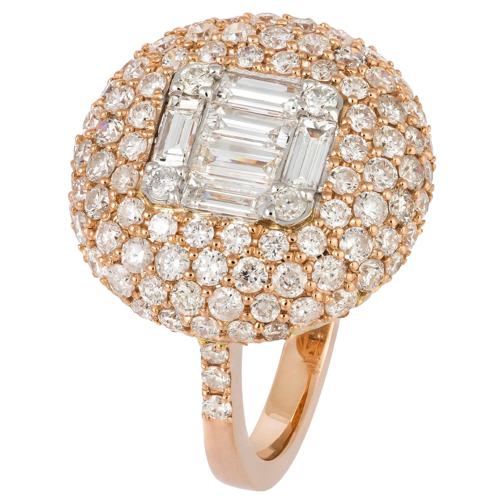 Impressive Pink White 18K Gold Yellow Diamond Ring for Her