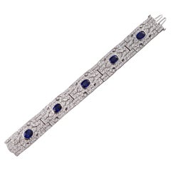 Impressive Platinum 12 Carats Ceylon Sapphire Diamond Bracelet