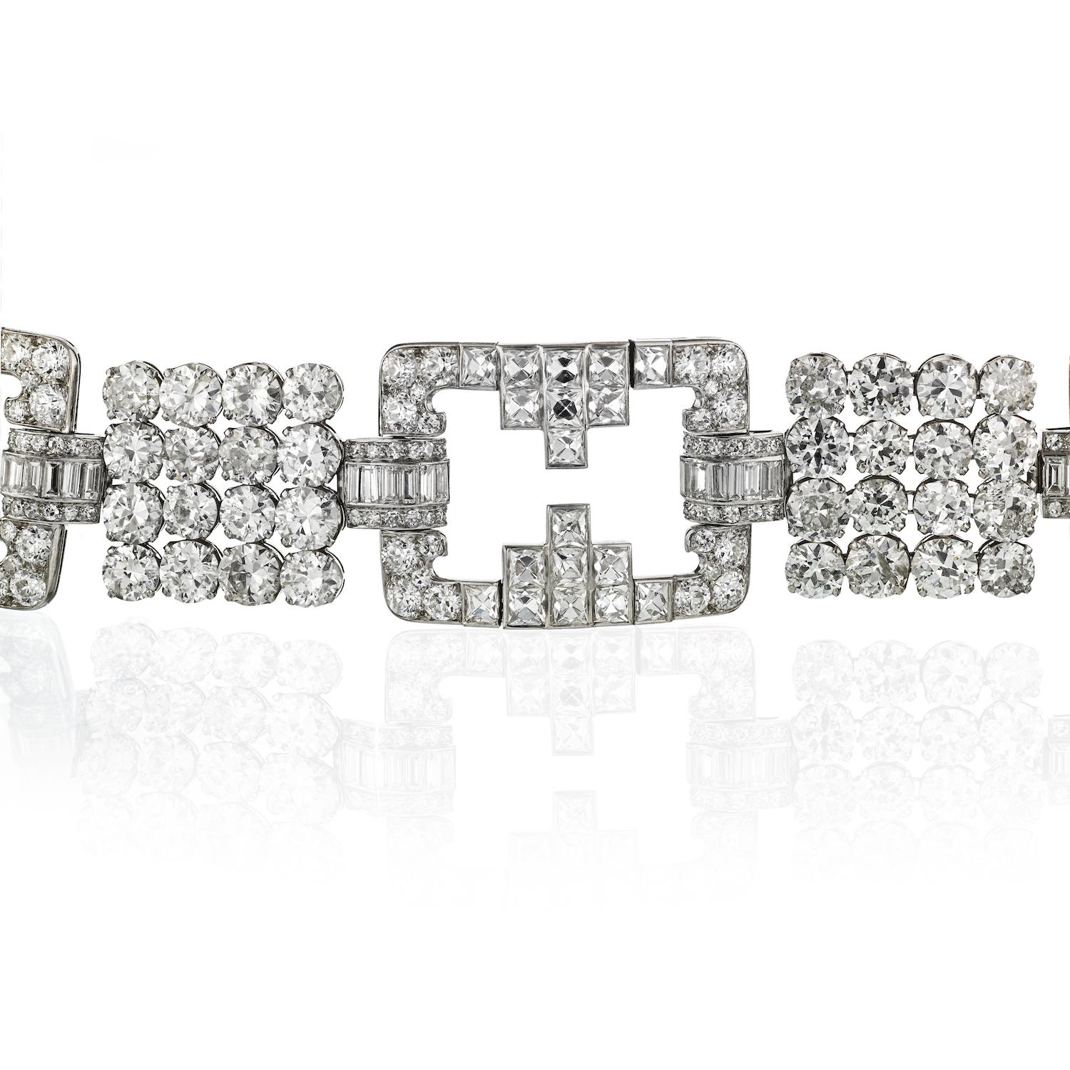 Beeindruckendes Platin-Gliederarmband mit 45 Karat Diamant im Nachlass im Zustand „Hervorragend“ im Angebot in New York, NY