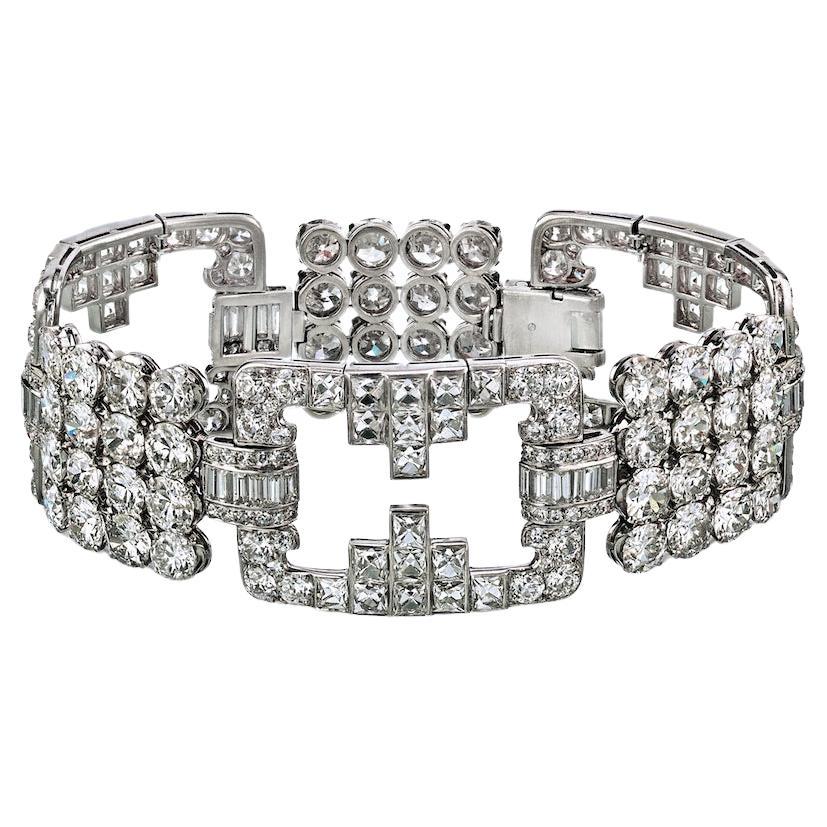 Impressive Platinum 45 Carat Diamond Estate Link Bracelet For Sale