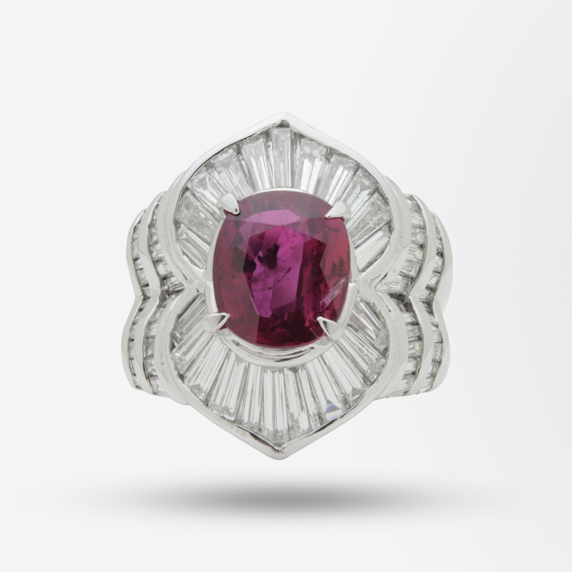 Modern Impressive Platinum, Diamond, and GIA Certified Ruby Ring For Sale