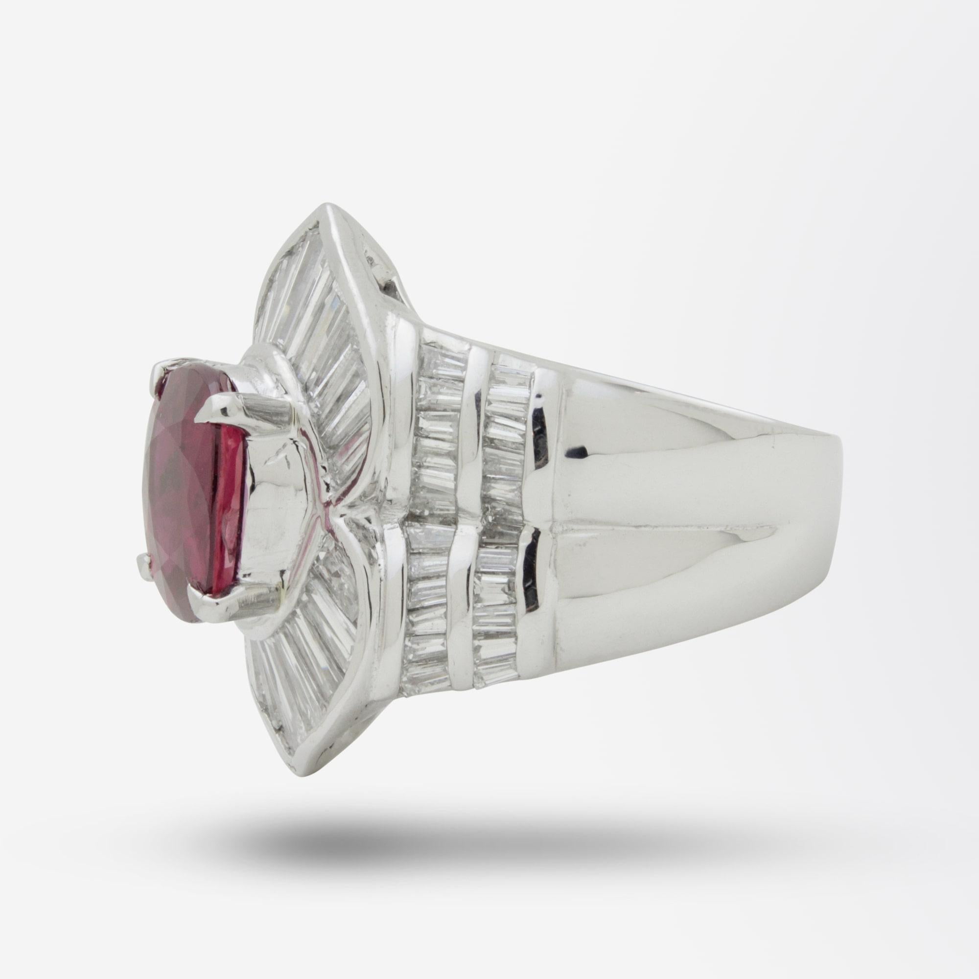 Oval Cut Impressive Platinum, Diamond, and GIA Certified Ruby Ring For Sale