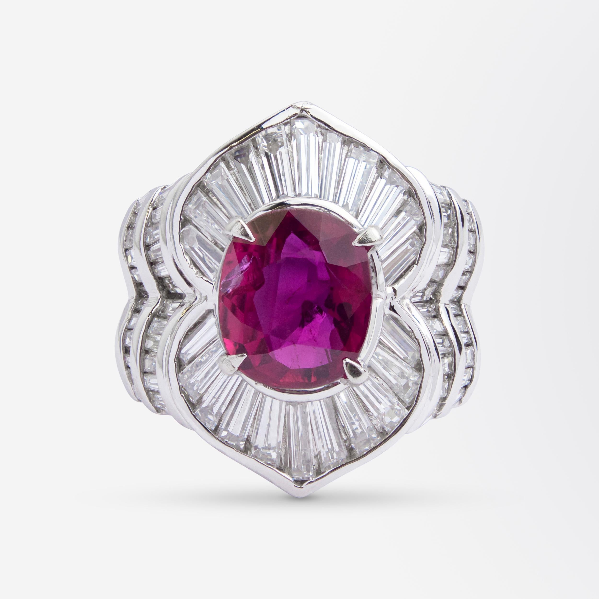 Impresionante Anillo de Platino, Diamante y Rubí Certificado por la GIA Moderno en venta