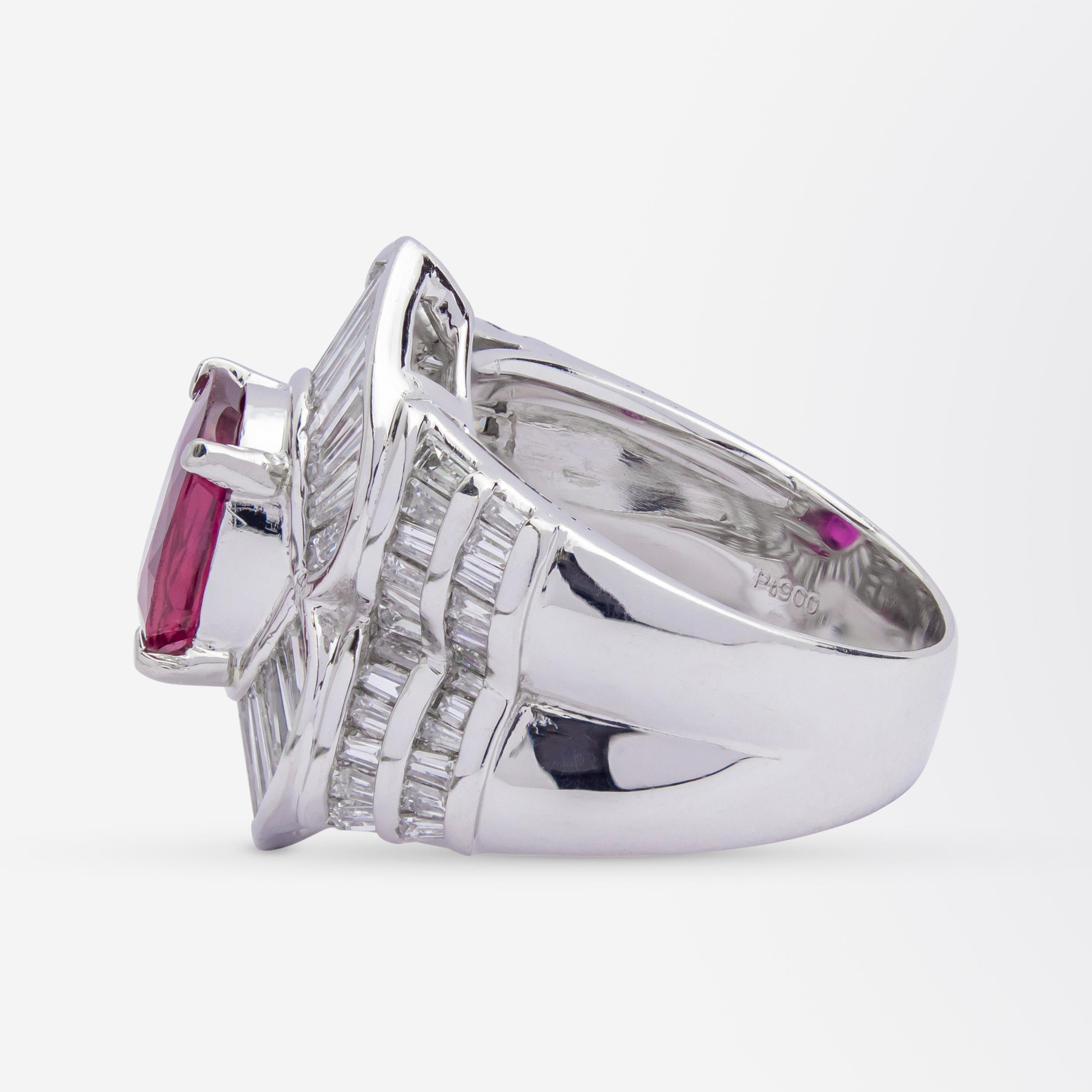 Impresionante Anillo de Platino, Diamante y Rubí Certificado por la GIA Corte oval en venta