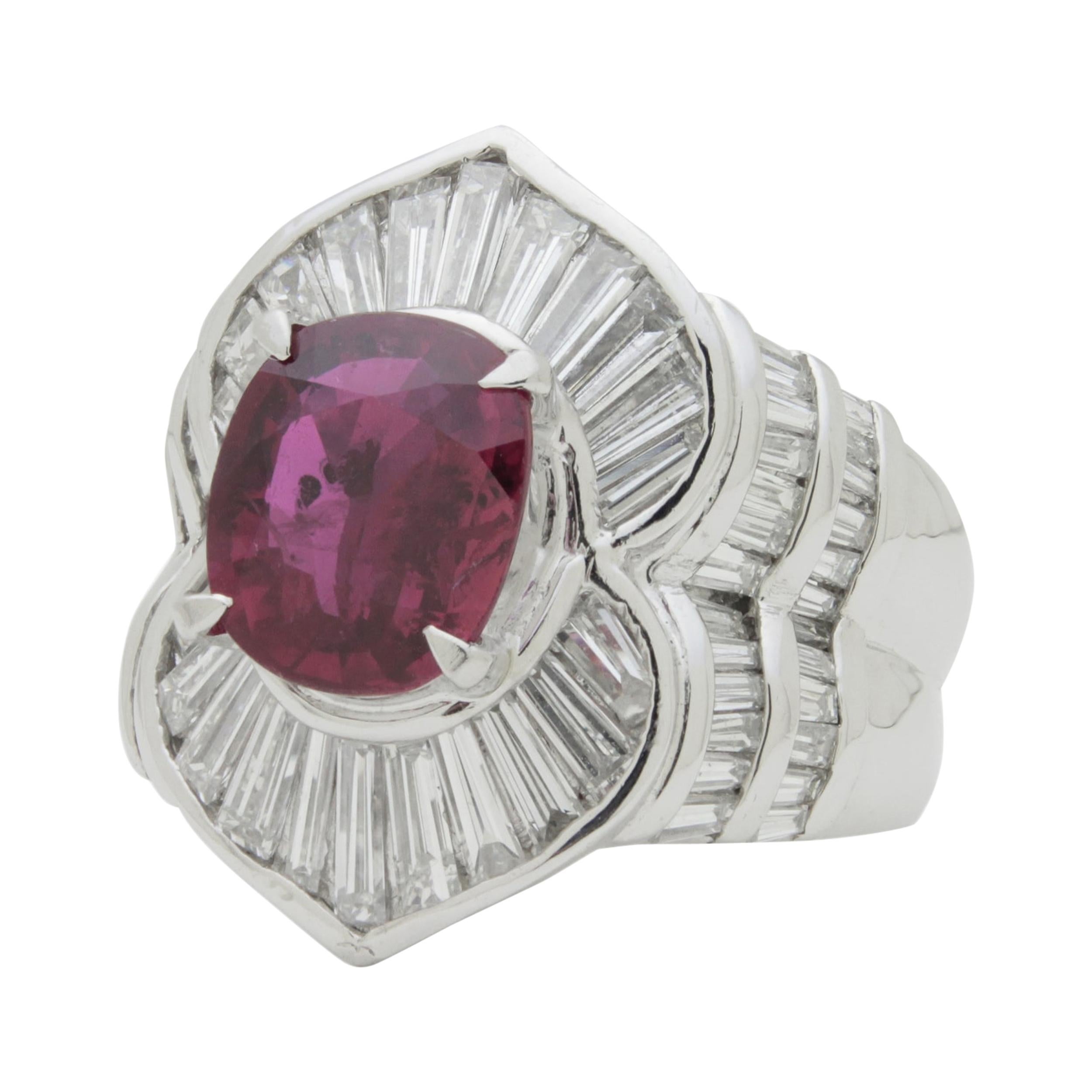 Impressive Platinum, Diamond, and GIA Certified Ruby Ring For Sale
