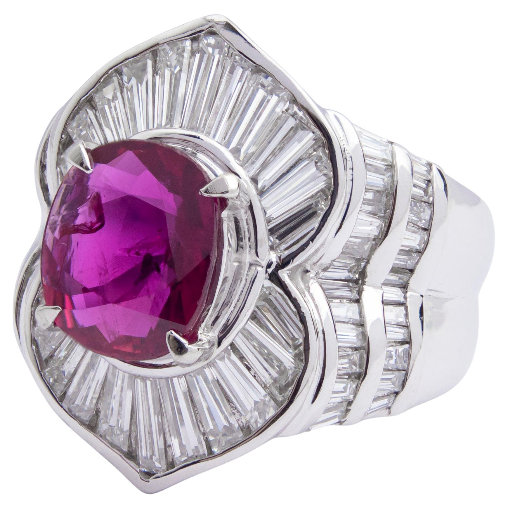 Impresionante Anillo de Platino, Diamante y Rubí Certificado por la GIA en venta