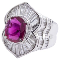 Impressionnante bague en platine, diamants et rubis certifié GIA