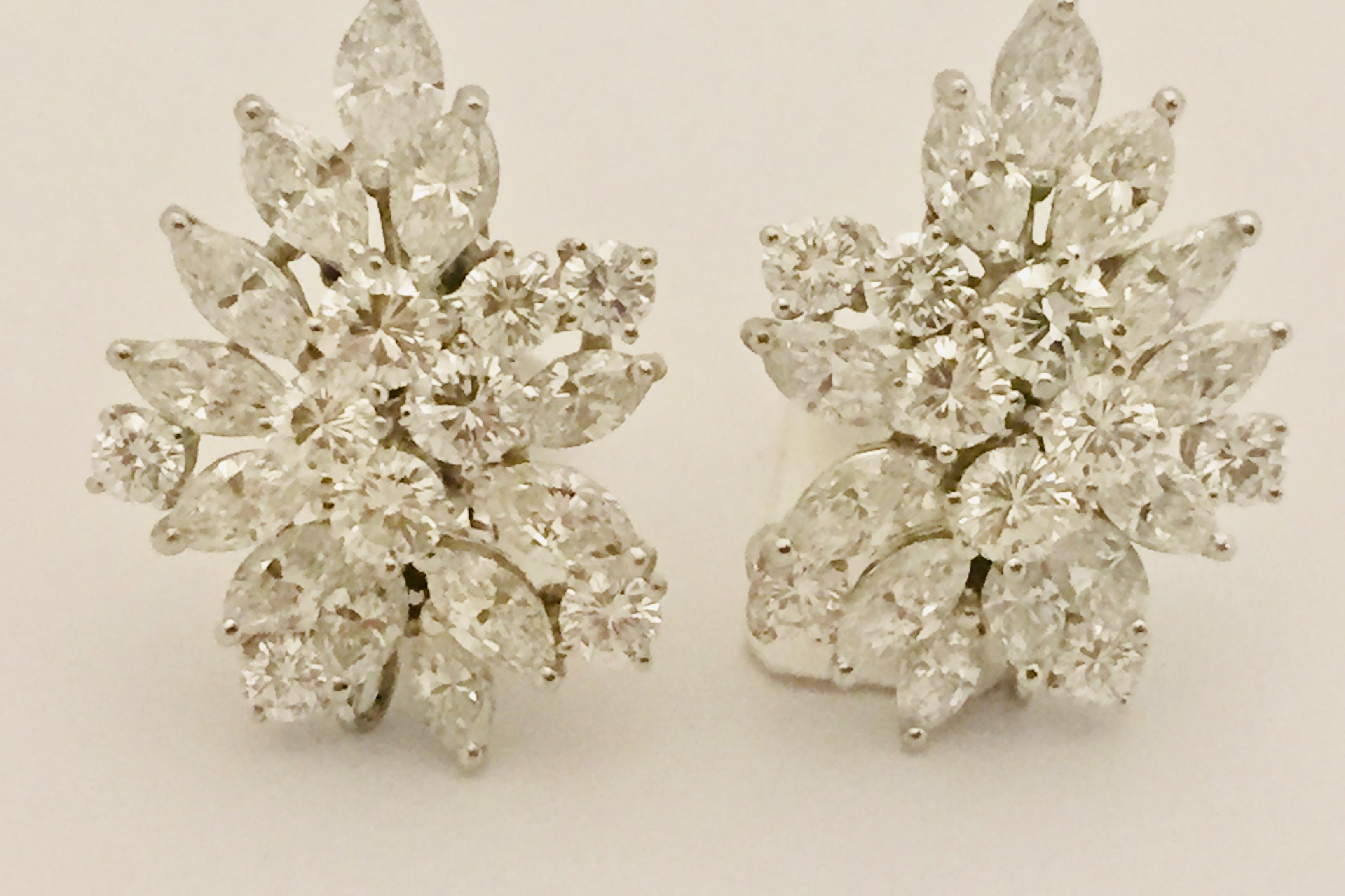 Contemporary Impressive Platinum Diamond Cluster Earrings For Sale
