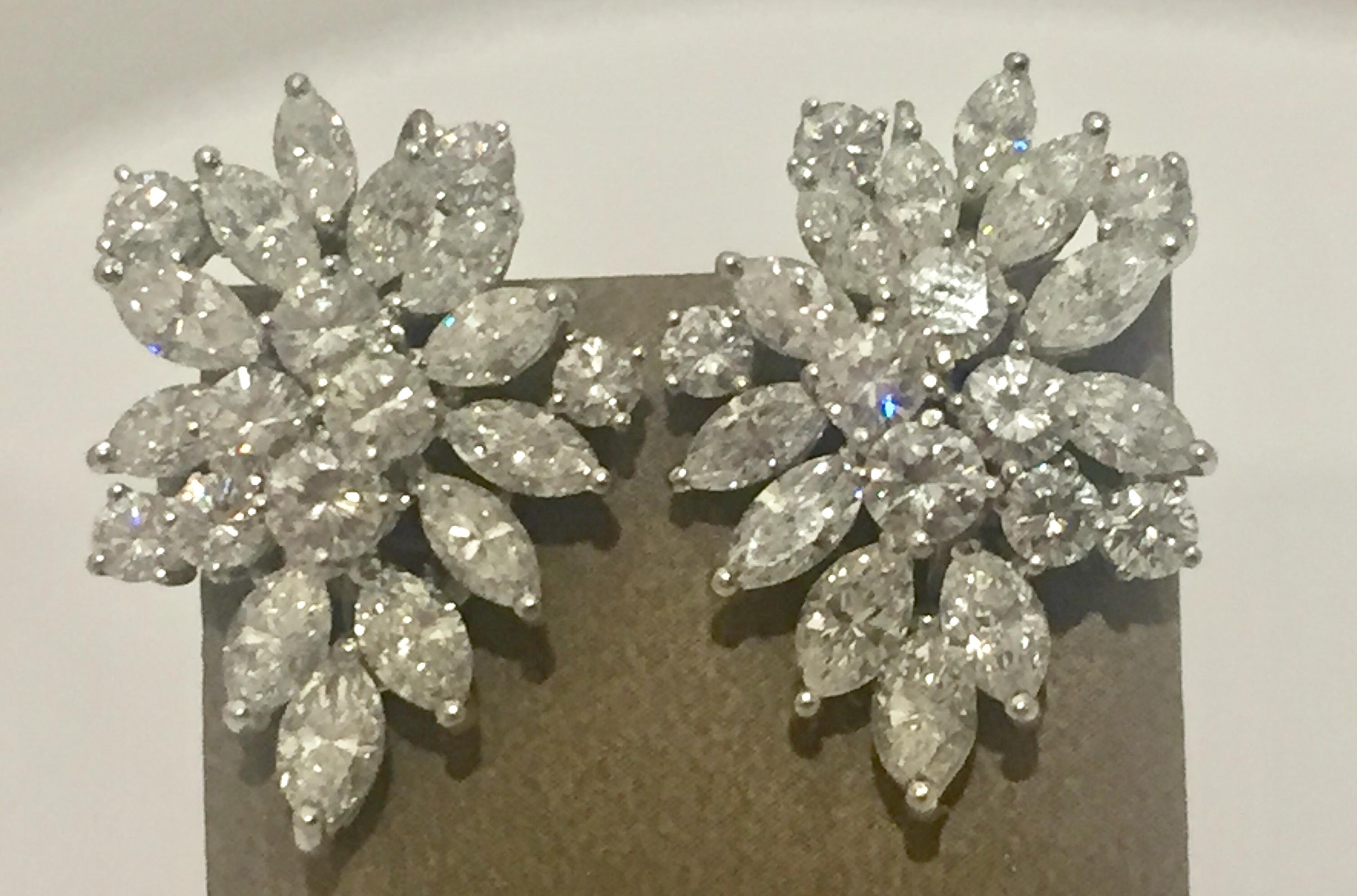 Round Cut Impressive Platinum Diamond Cluster Earrings For Sale