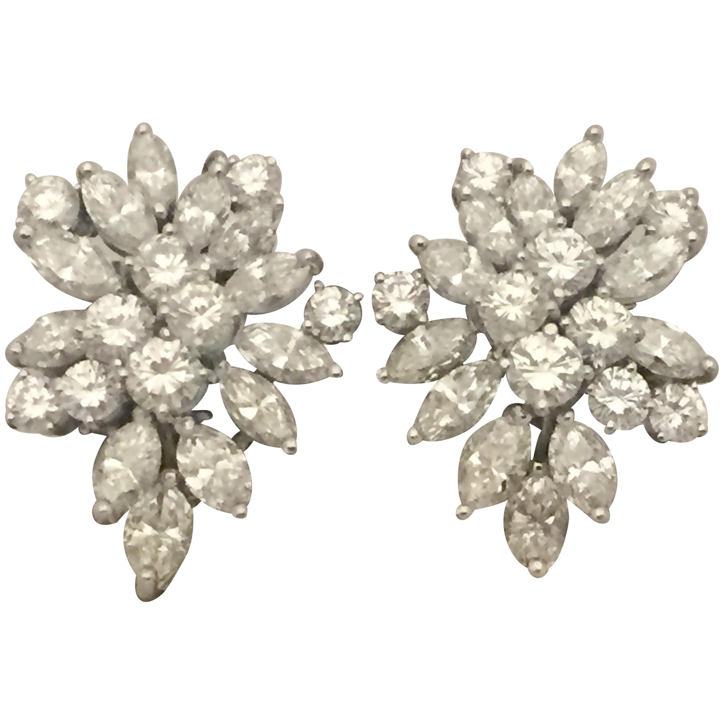 Impressive Platinum Diamond Cluster Earrings For Sale